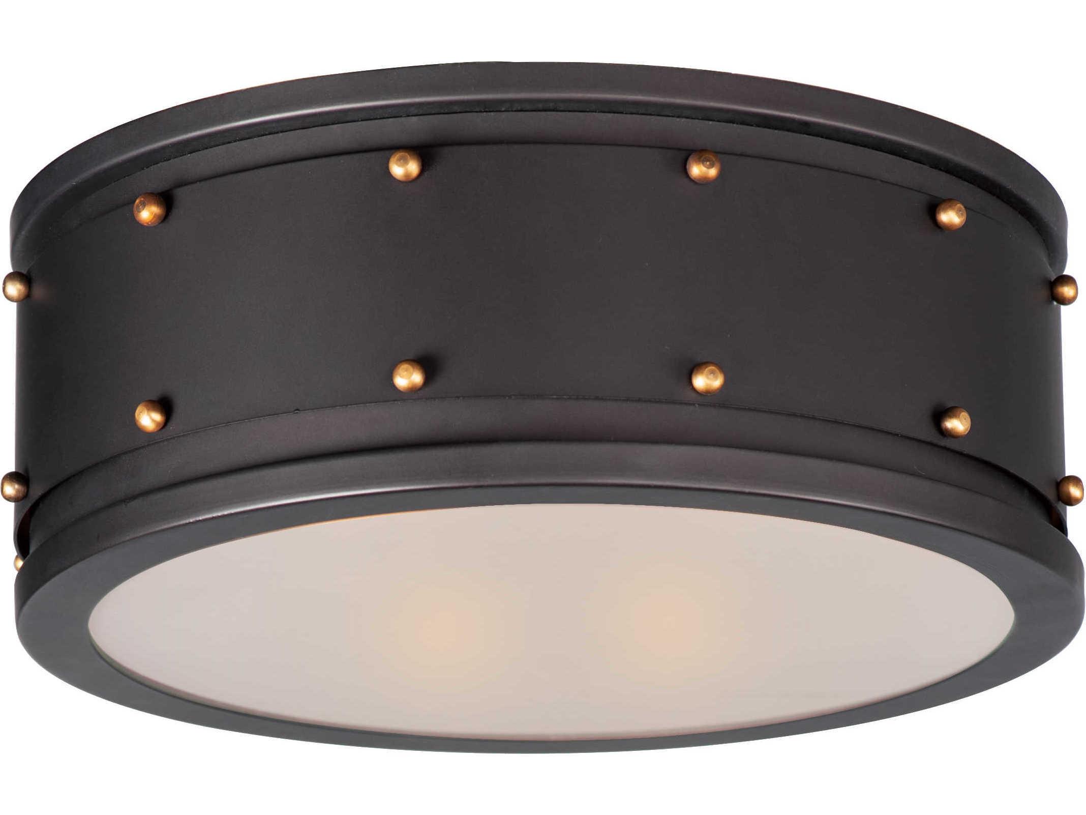 Maxim Lighting Trestle 2-Light Oil Rubbed Bronze Antique Brass Glass Drum Flush Mount