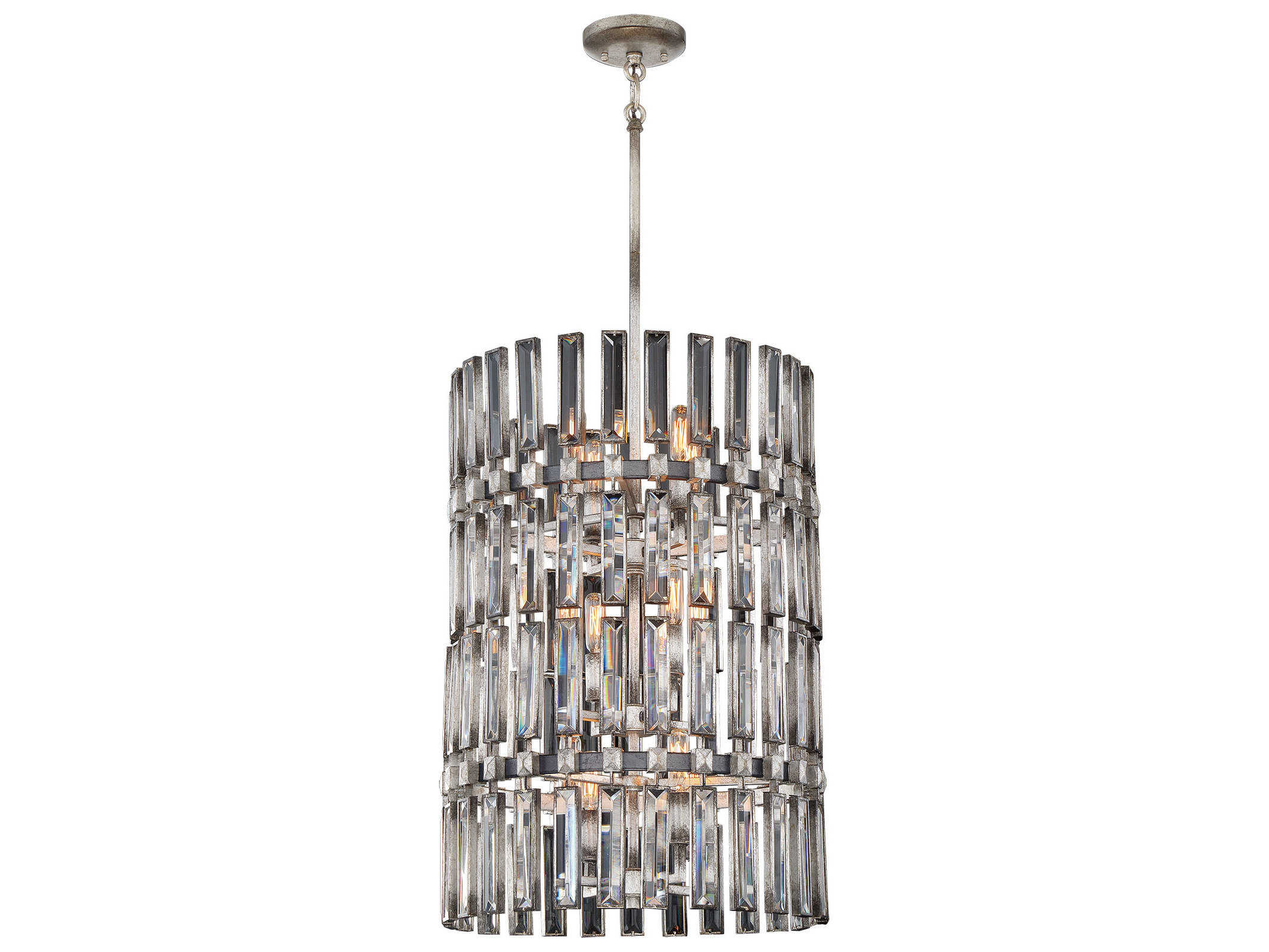 Metropolitan Belle Aurore 12-Light Shadow Silver Leaf Crystal Cylinder Drum Tiered Chandelier