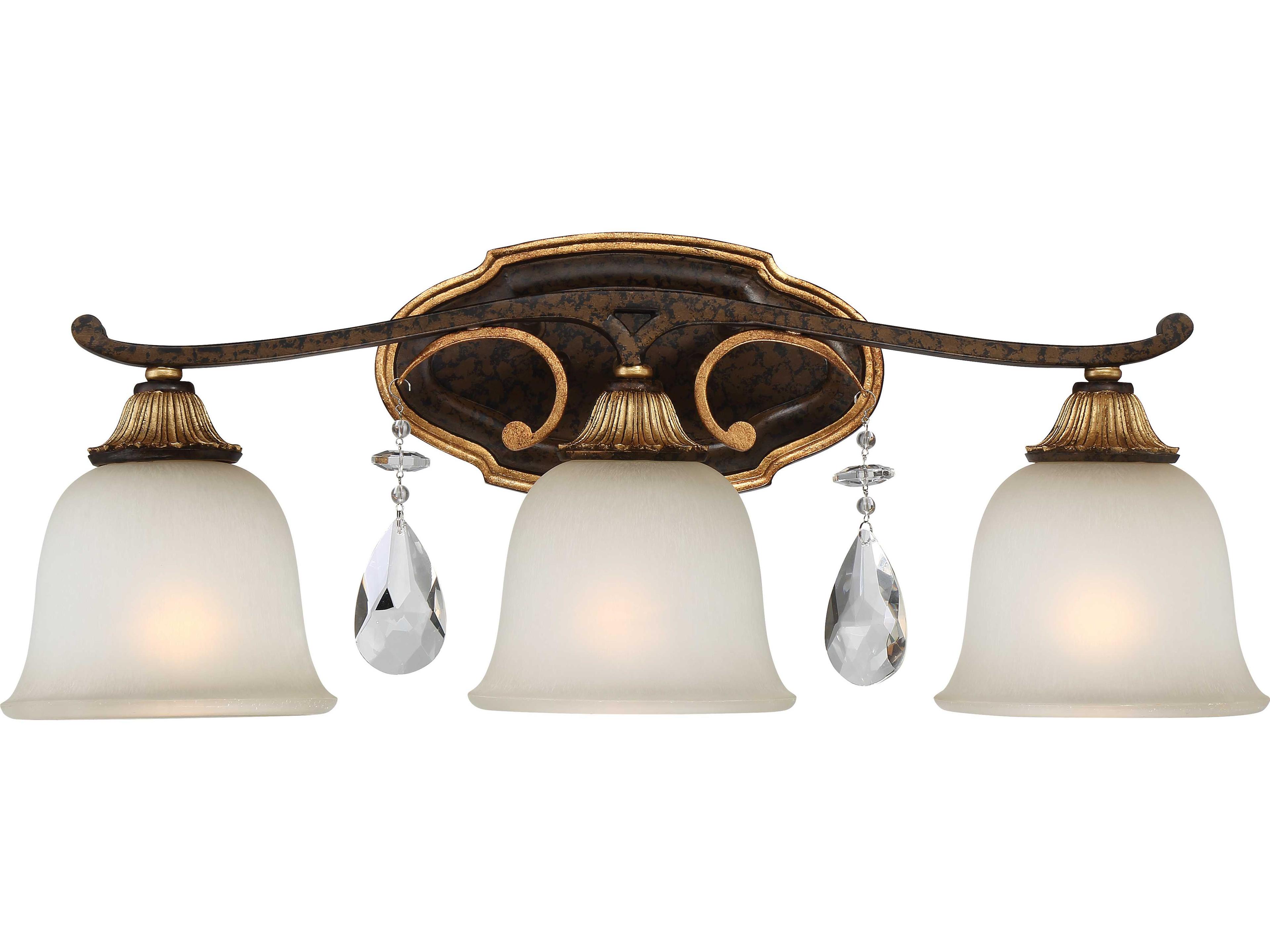 Metropolitan Chateau Nobles 3-Light Raven Bronze Sunburst Gold Crystal Glass Vanity Light