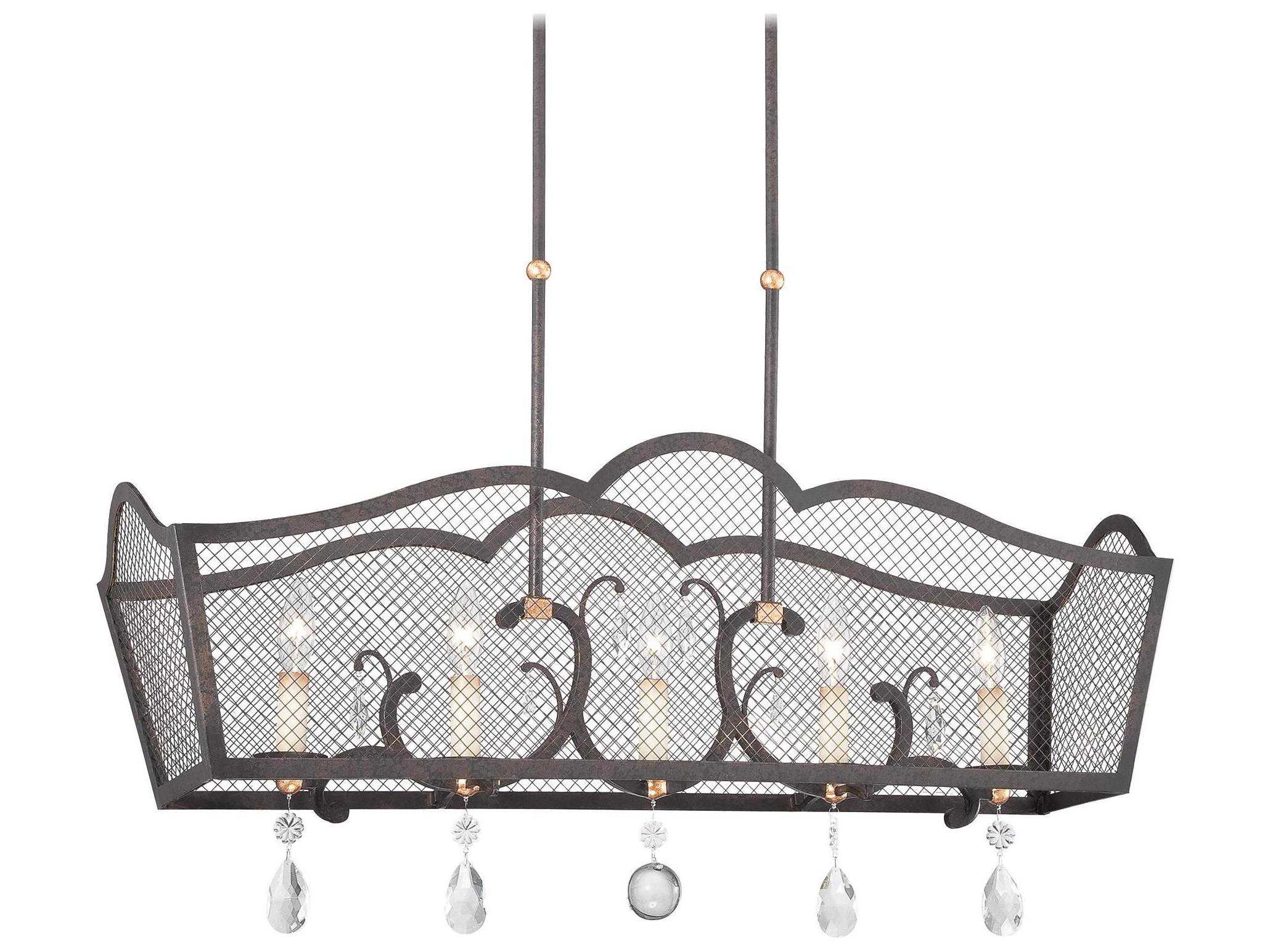 Metropolitan Cortona 5-Light French Bronze With Gold Highlights Crystal Island Pendant