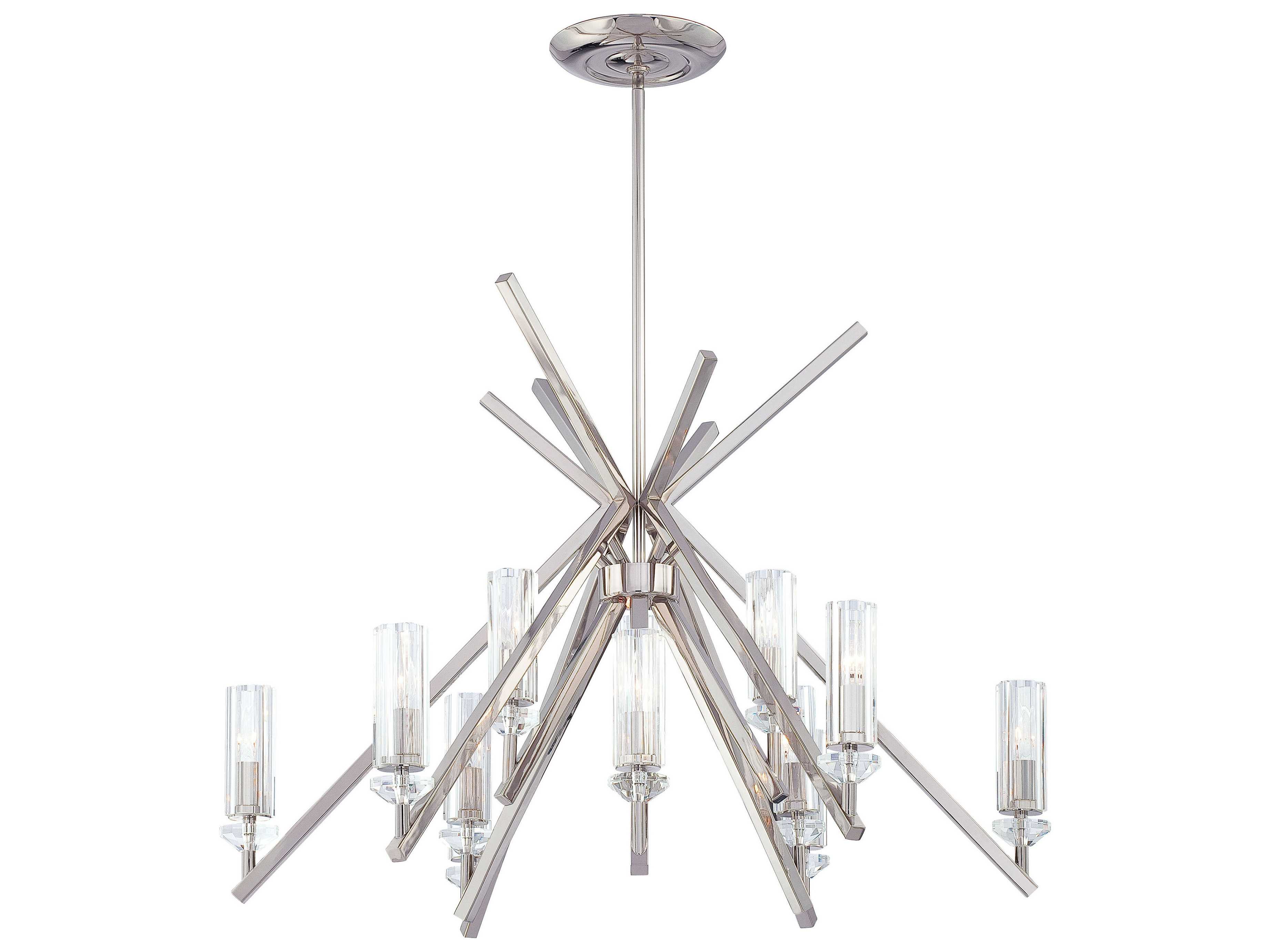 Metropolitan Fusano 12-Light Polished Nickel Crystal Glass Candelabra Cylinder Chandelier