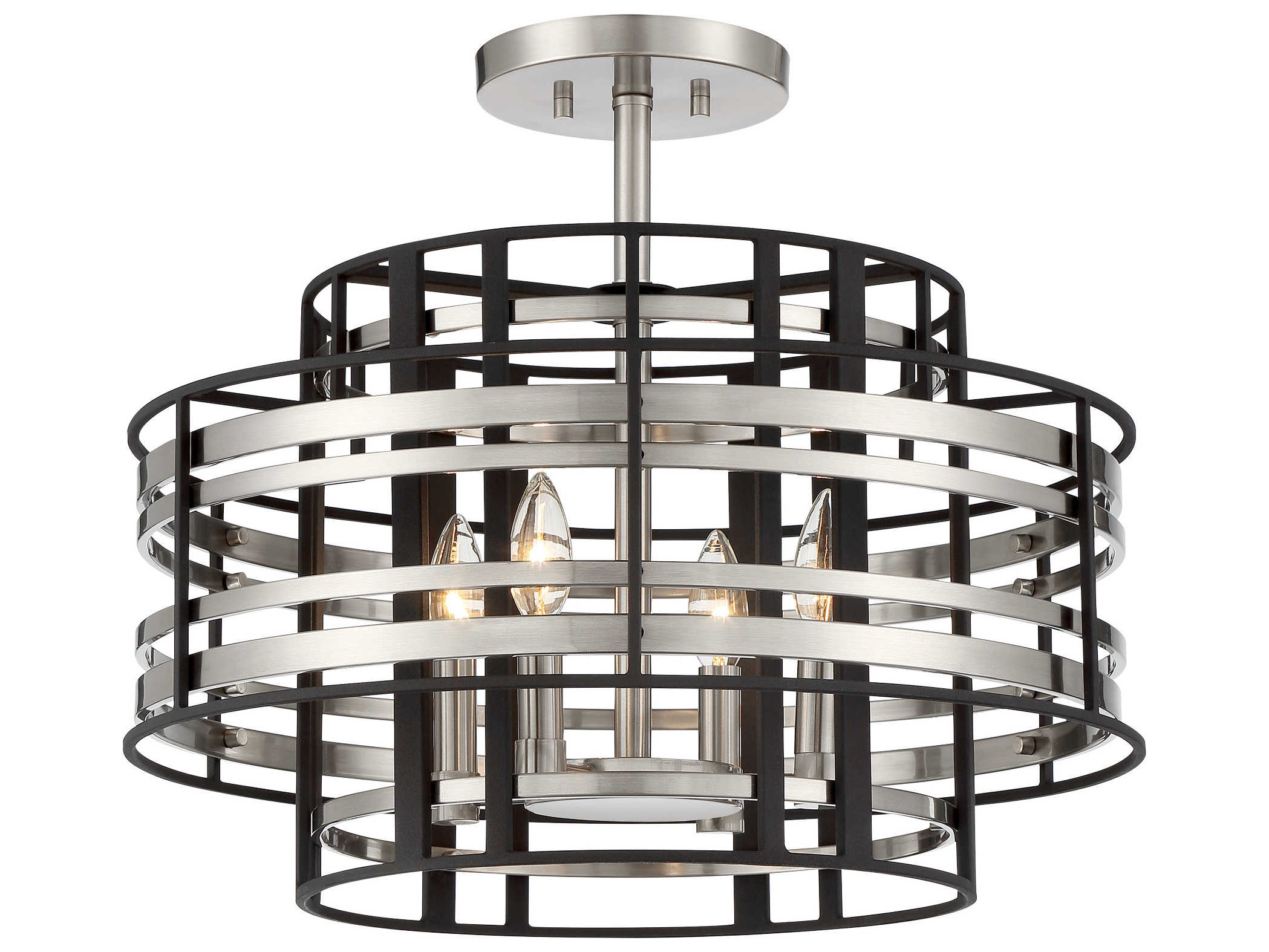 Metropolitan Preston 4-Light Brushed Nickel Sand Coal Black Geometric Semi Flush Mount