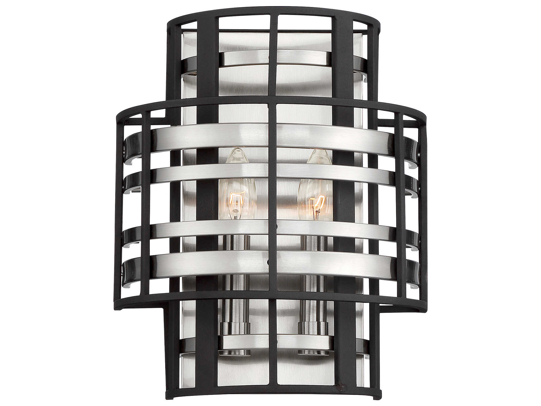 Metropolitan Preston 2-Light Brushed Nickel Sand Coal Black Wall Sconce