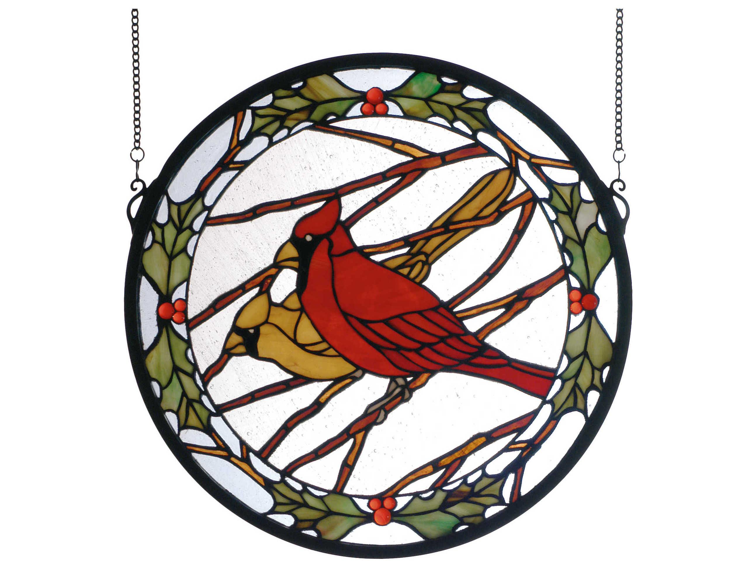 Meyda Cardinals & Holly Medallion Stained Glass Window