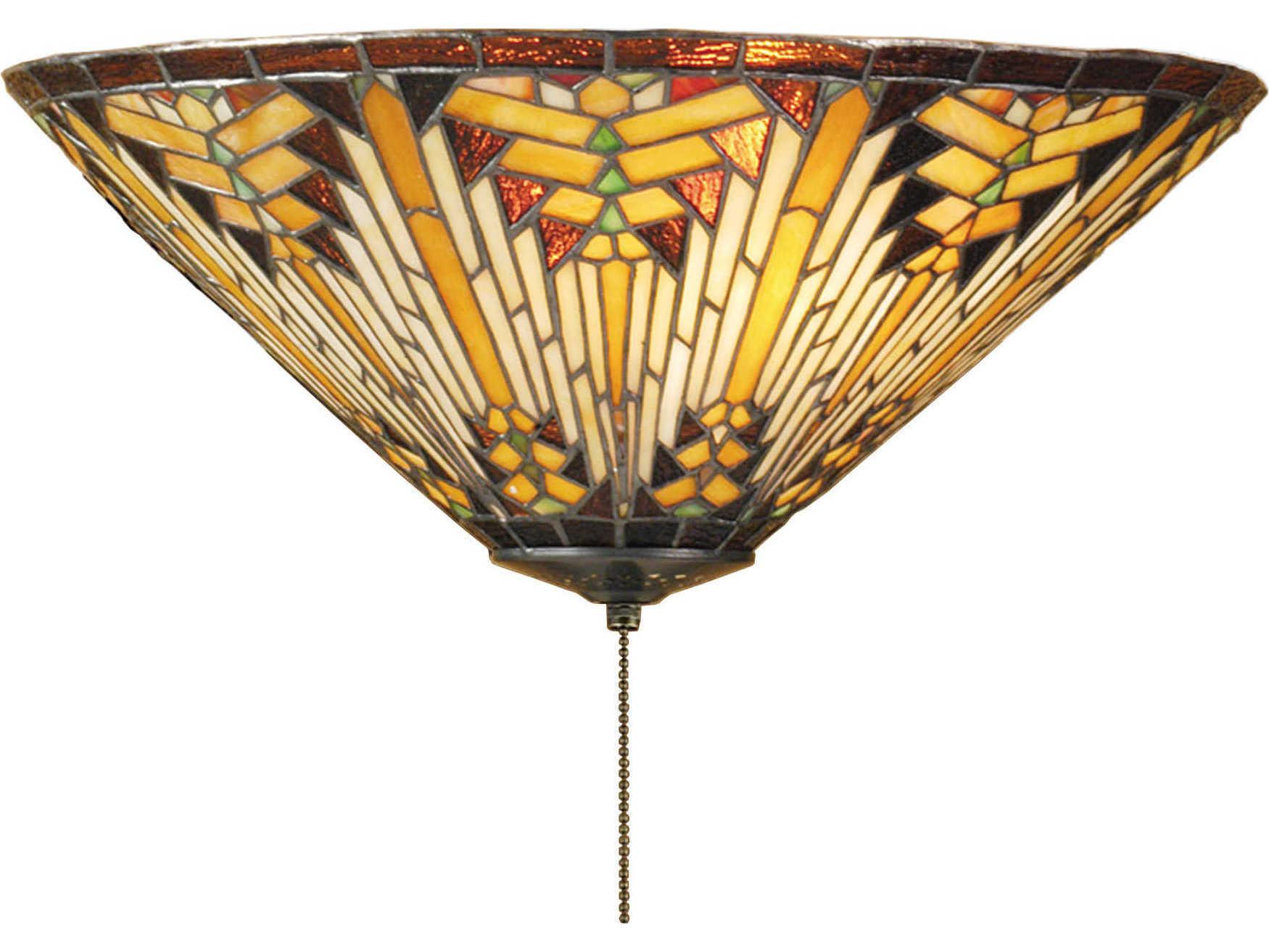 Meyda Nuevo Mission 3-Light Bronze Tiffany Bowl Geometric Flush Mount