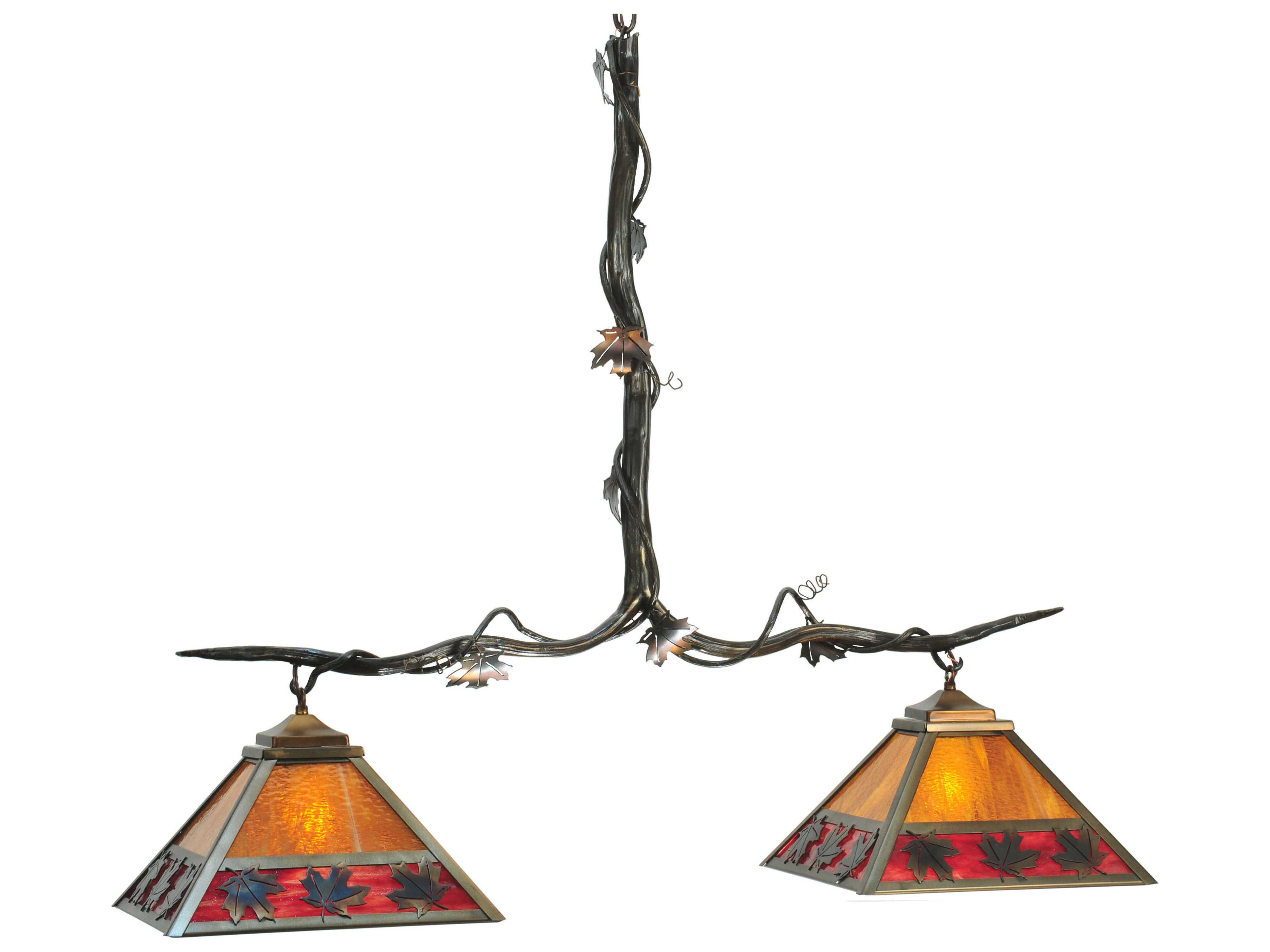 Meyda Maple Leaf 2-Light Copper Glass Tiffany Island Pendant