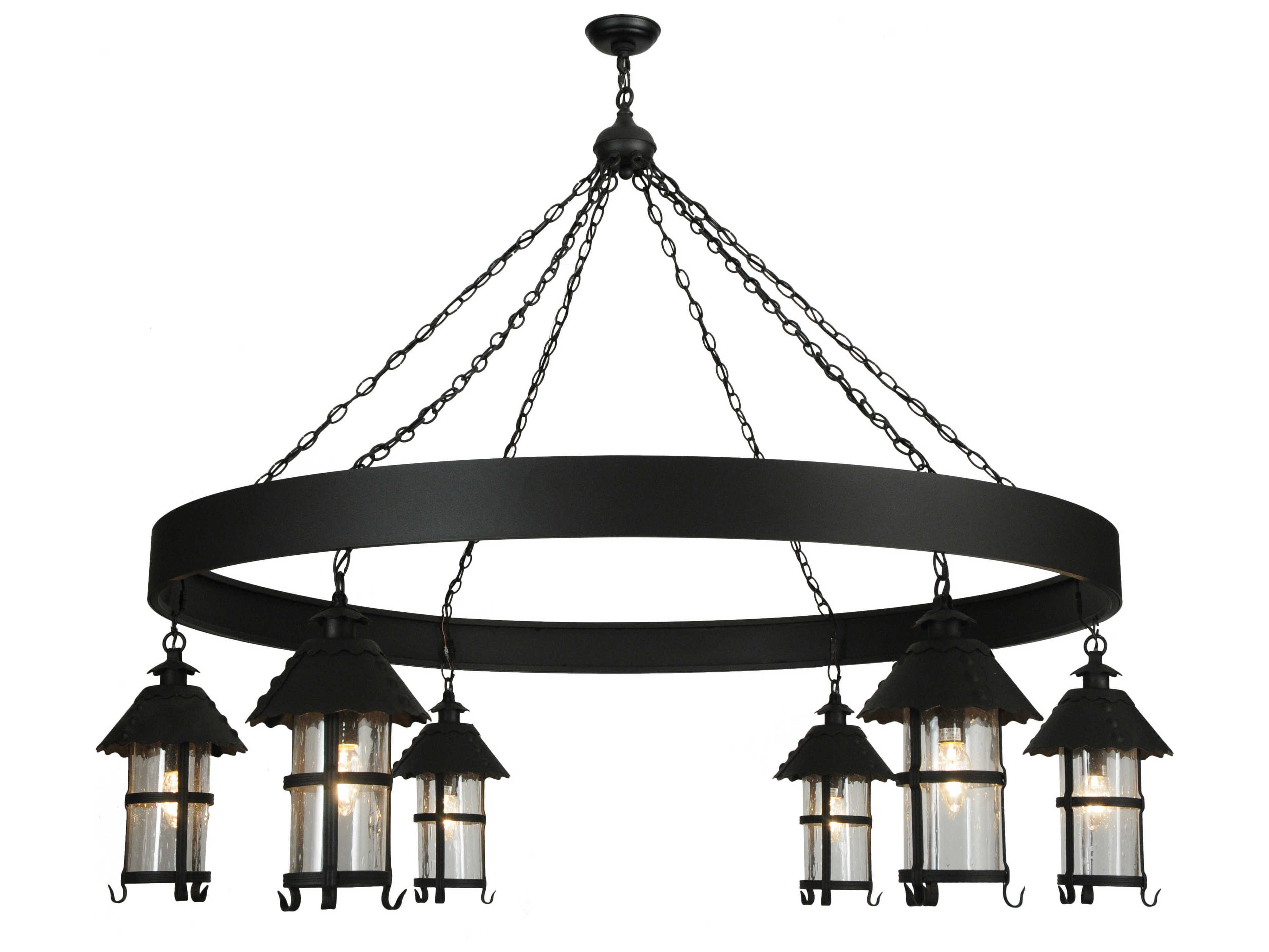 Meyda Arts & Crafts 6-Light Black Glass Lantern Chandelier
