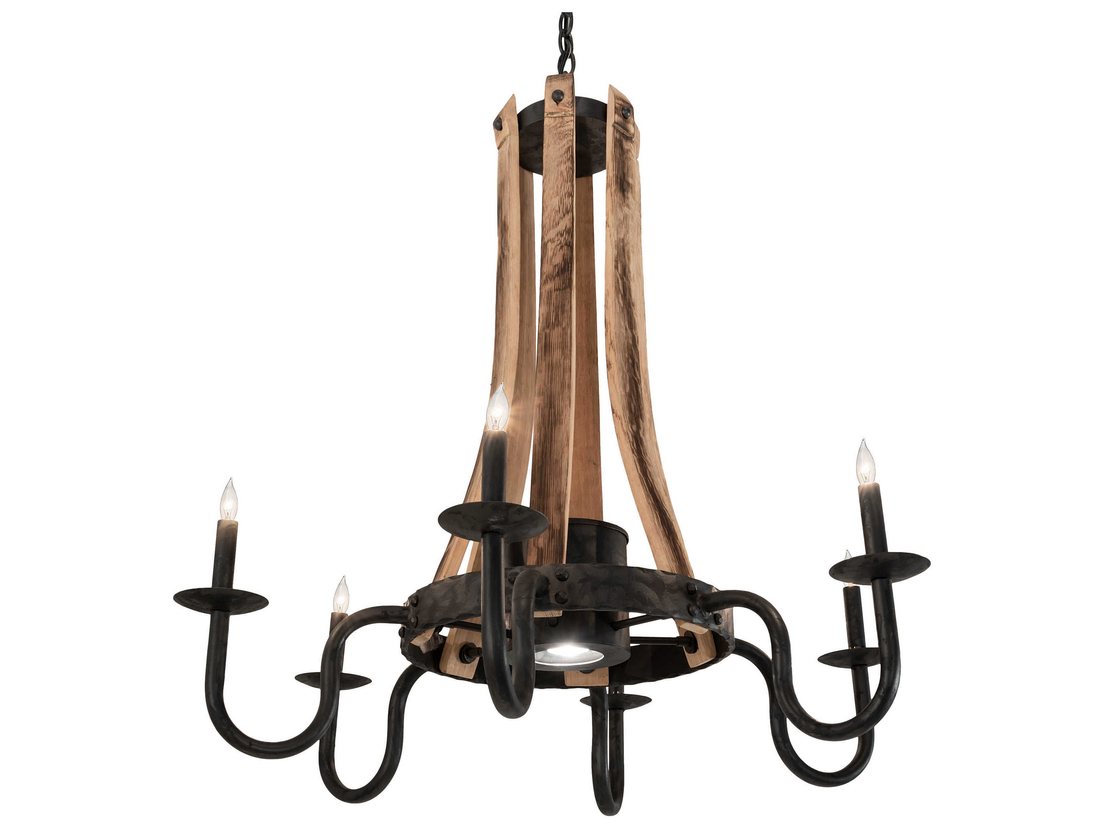 Meyda Barrel Stave 7-Light Natural Wood Black Candelabra Chandelier