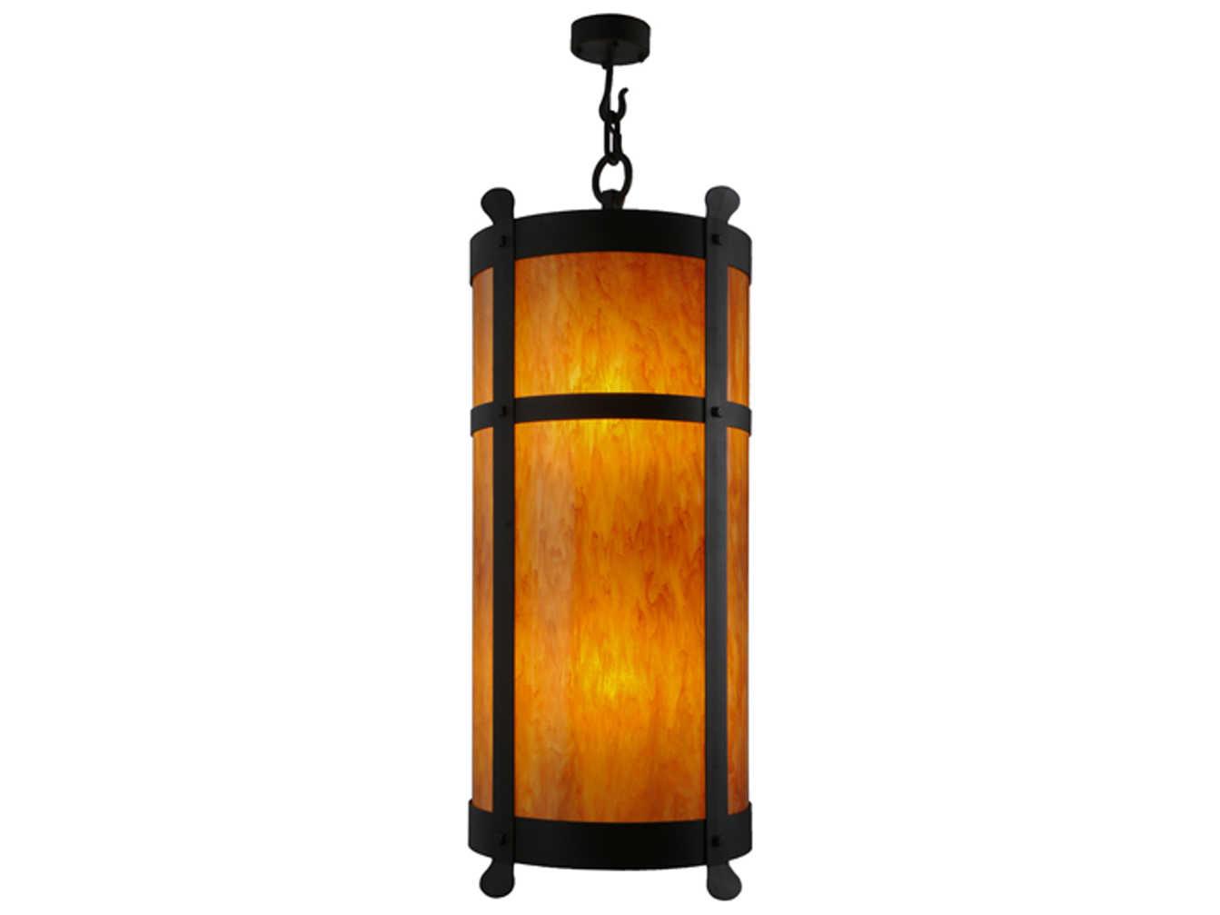 Meyda Beartooth 6-Light Wrought Iron Black Glass Cylinder Pendant