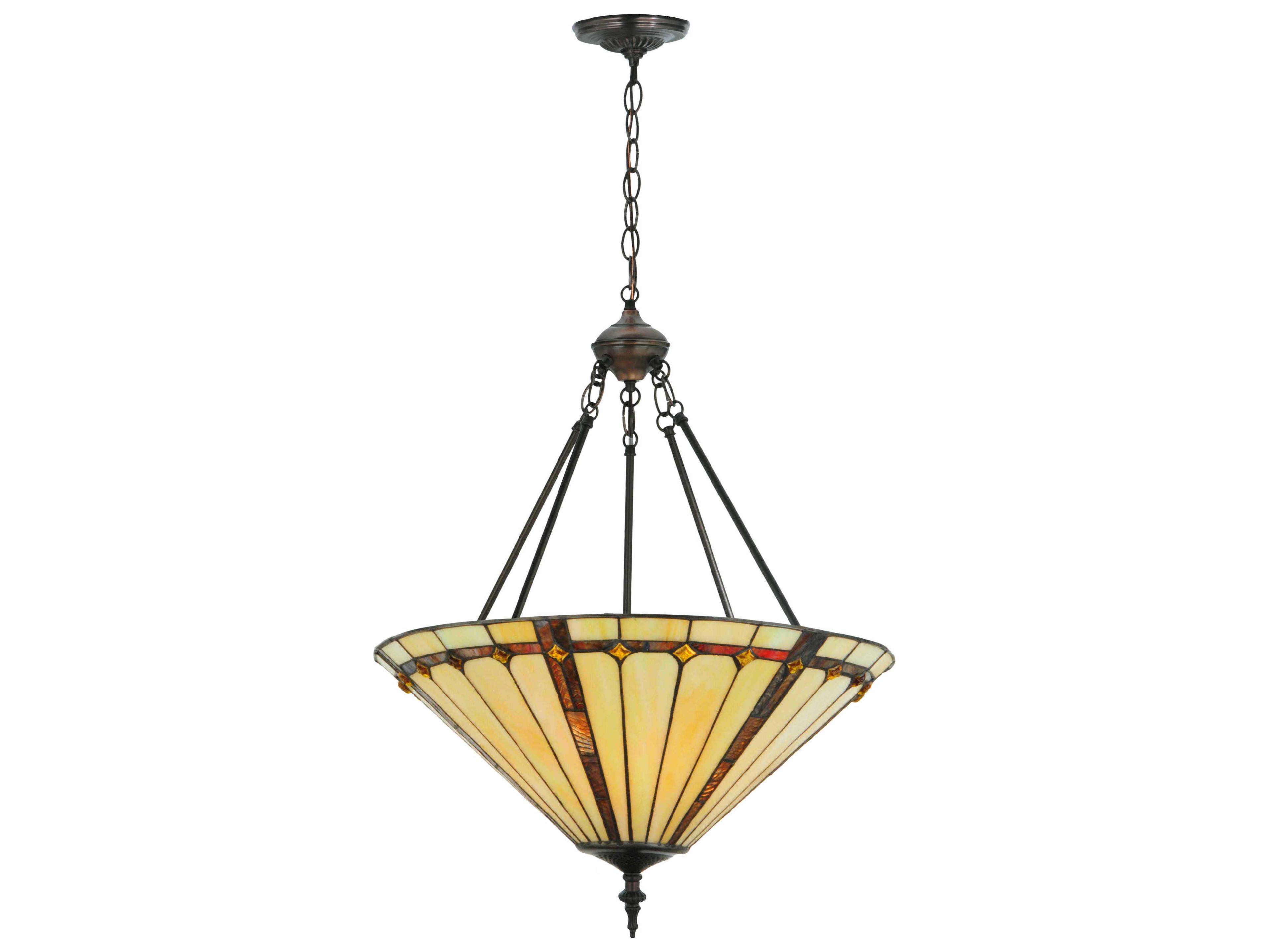 Meyda Belvidere 3-Light Mahogany Bronze Glass Tiffany Pendant