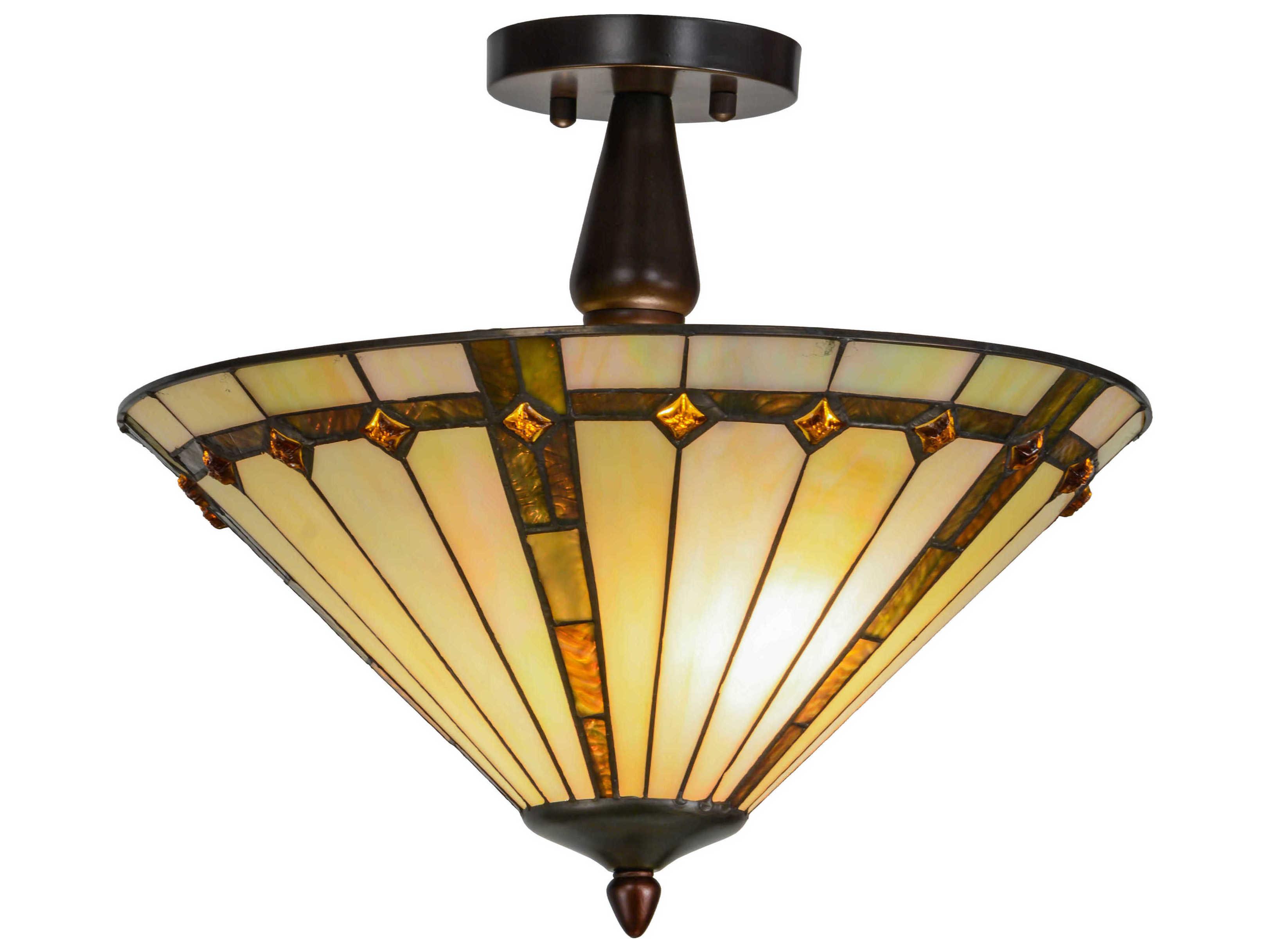 Meyda Belvidere 2-Light Brown Glass Tiffany Semi Flush Mount