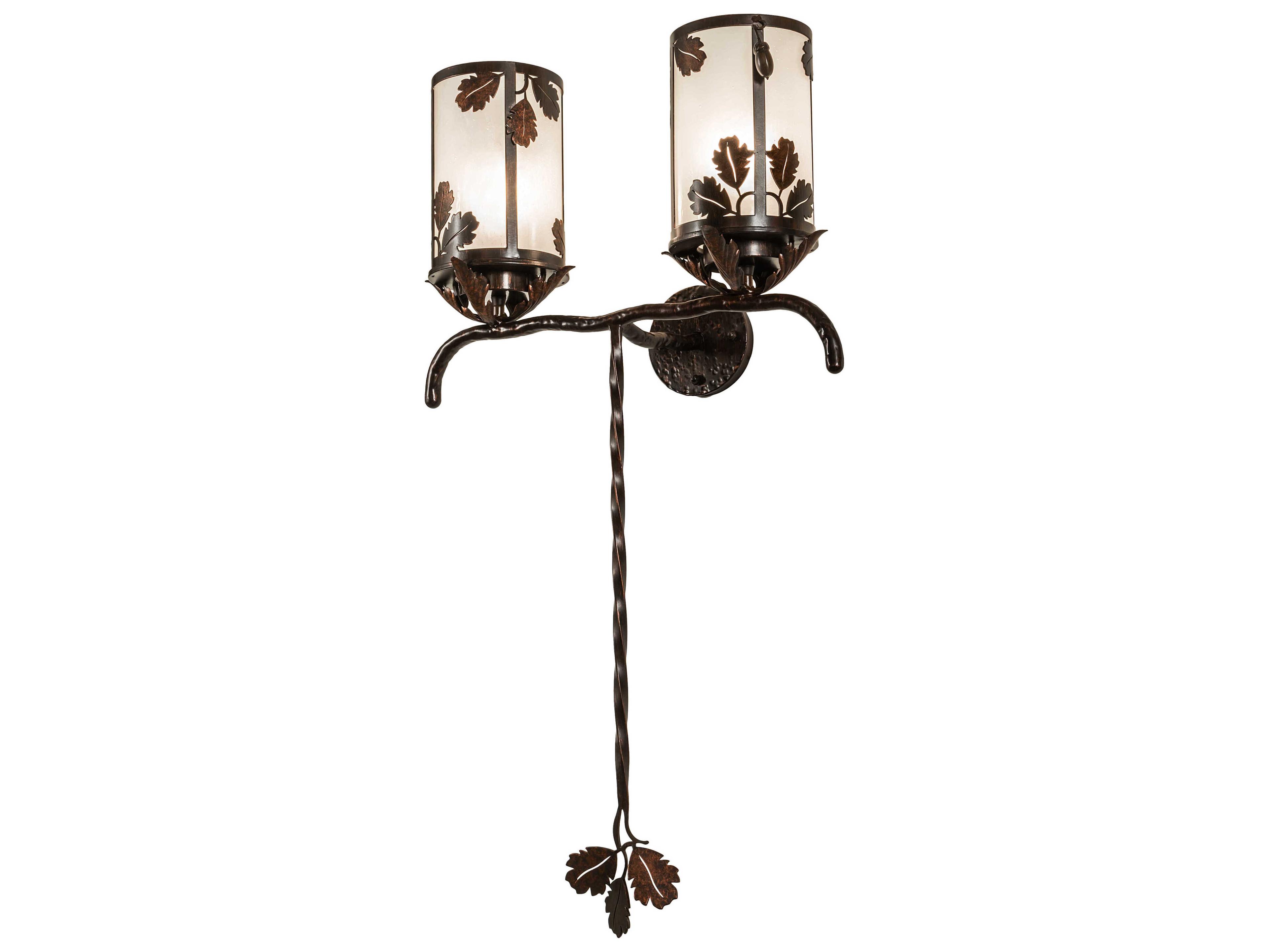 Meyda Blue Oak 2 - Light Glass LED Rustic Lodge Outdoor Wall Light