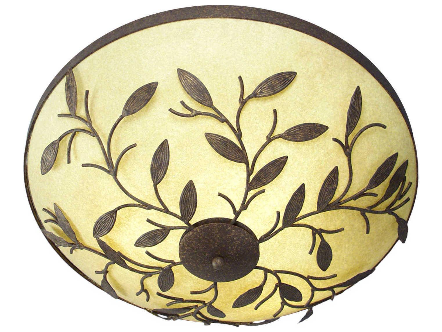 Meyda Branches 3-Light Golden Bronze White Bowl Flush Mount