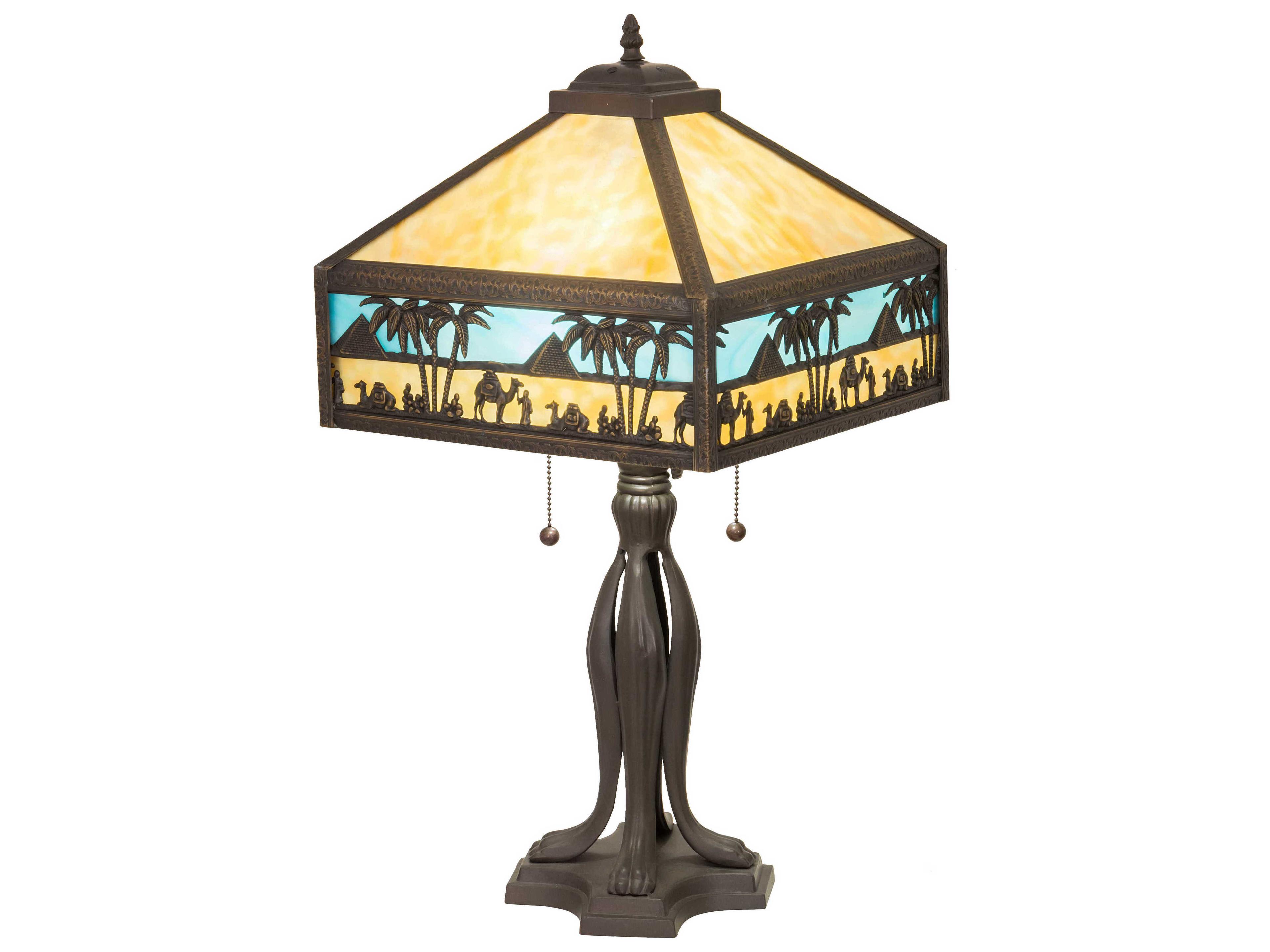 Meyda Camel Glass Tiffany Craftsman Brown Blue Buffet Lamp