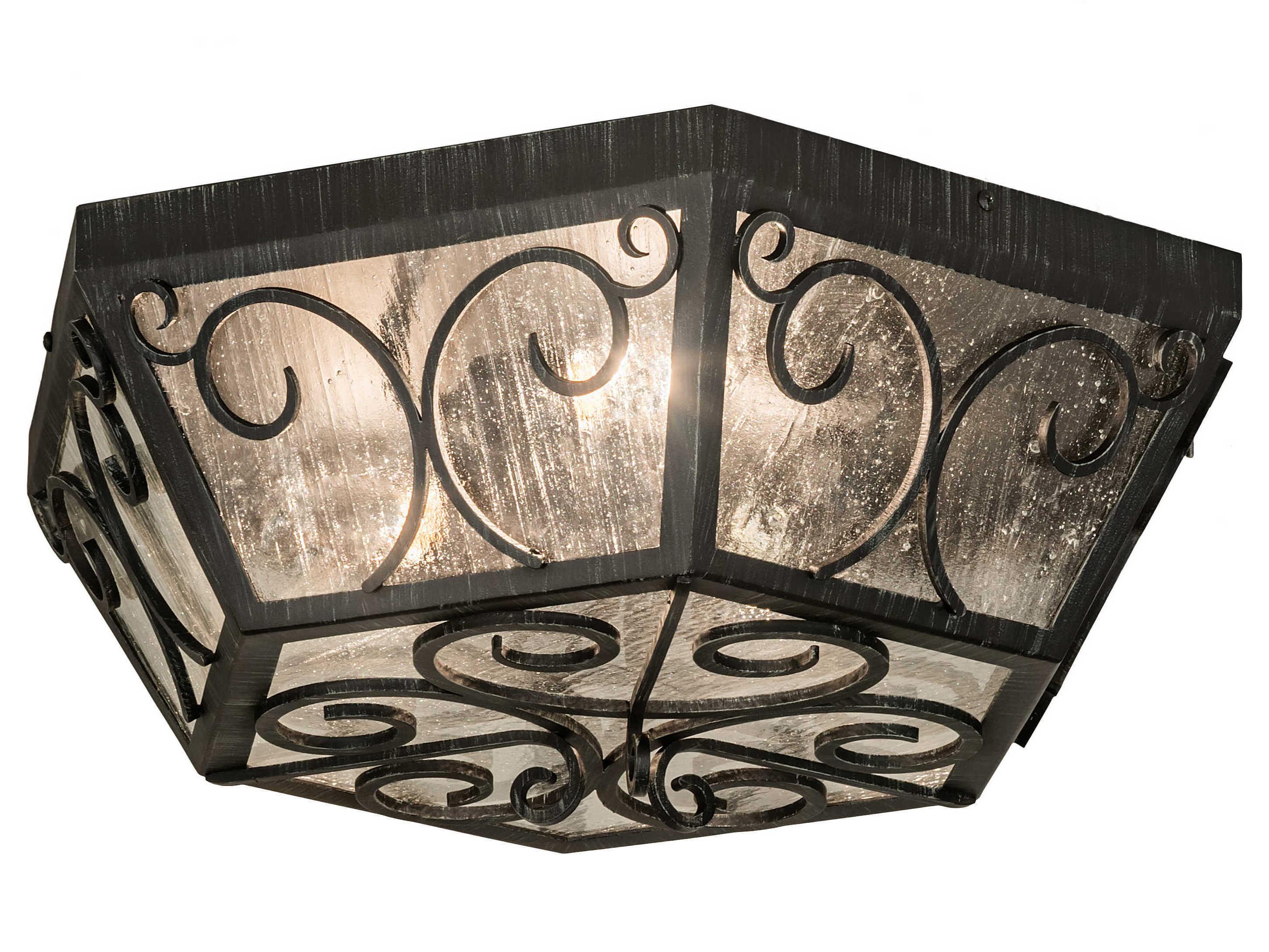 Meyda Camilla 3-Light Antique Iron Gate Black Glass Bell Bowl Flush Mount