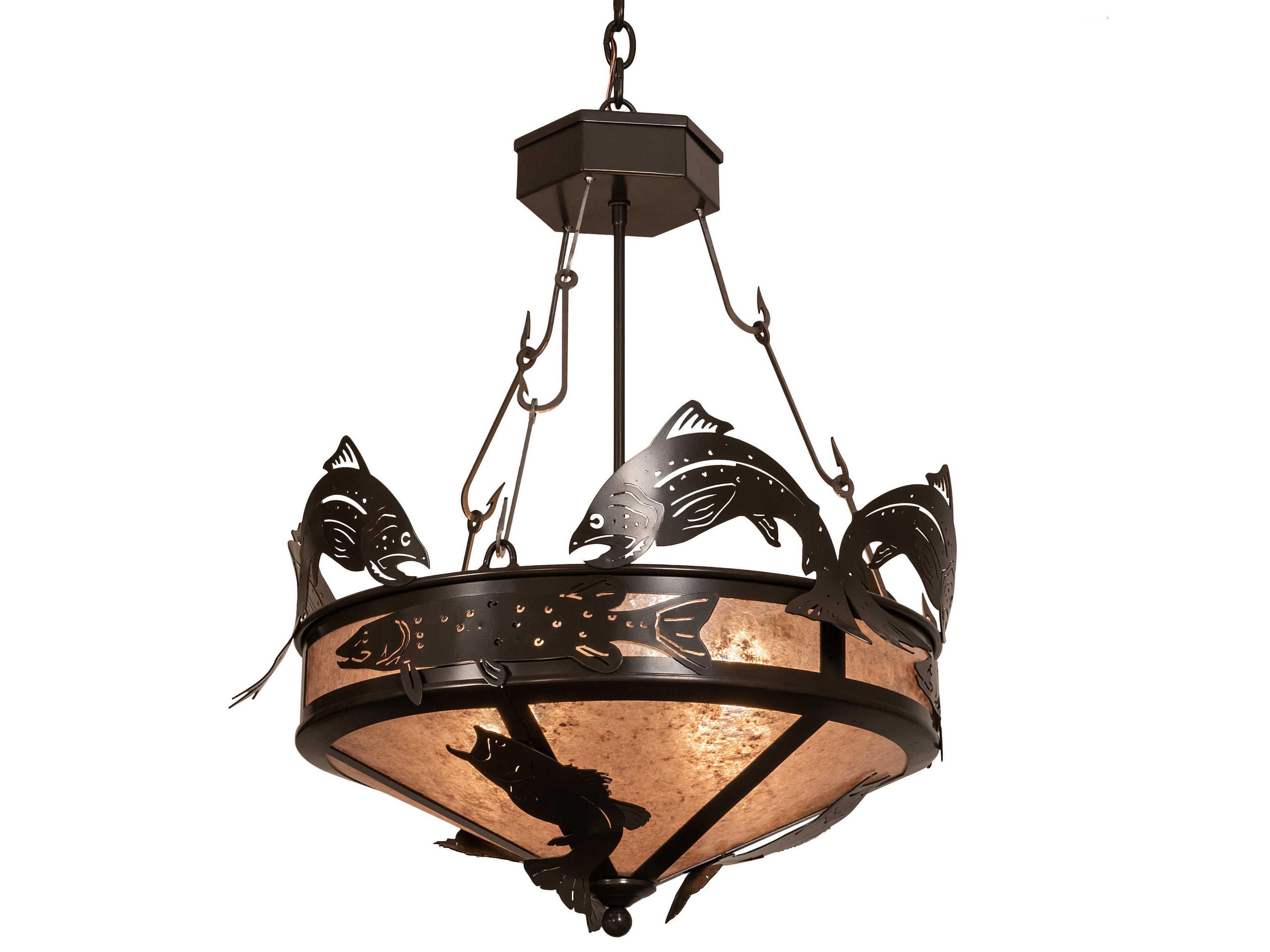 Meyda Catch Of The Day 4-Light Timeless Bronze Silver Bowl Pendant