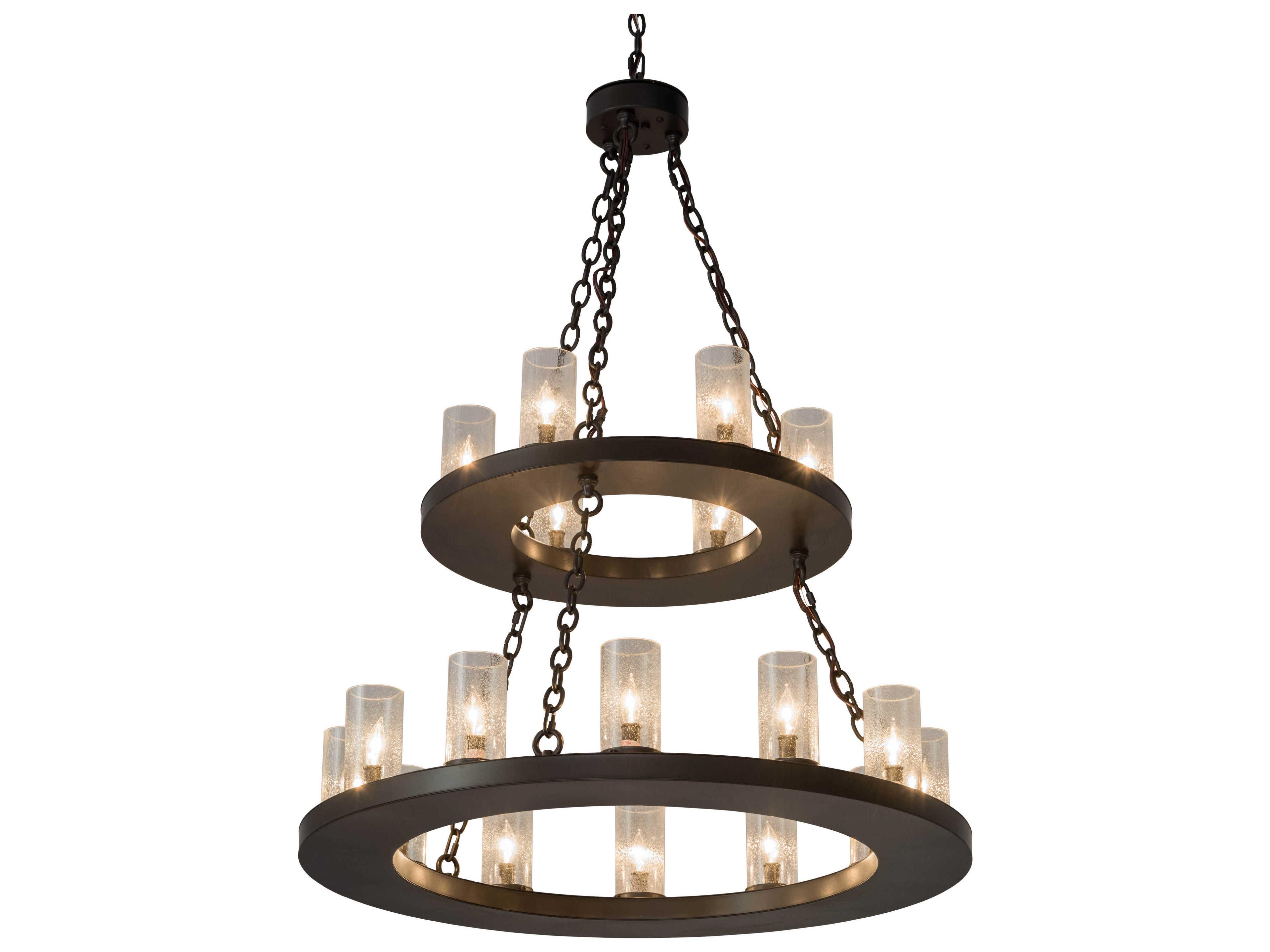 Meyda Loxley 18-Light Bronze Glass Cylinder Round Tiered Chandelier