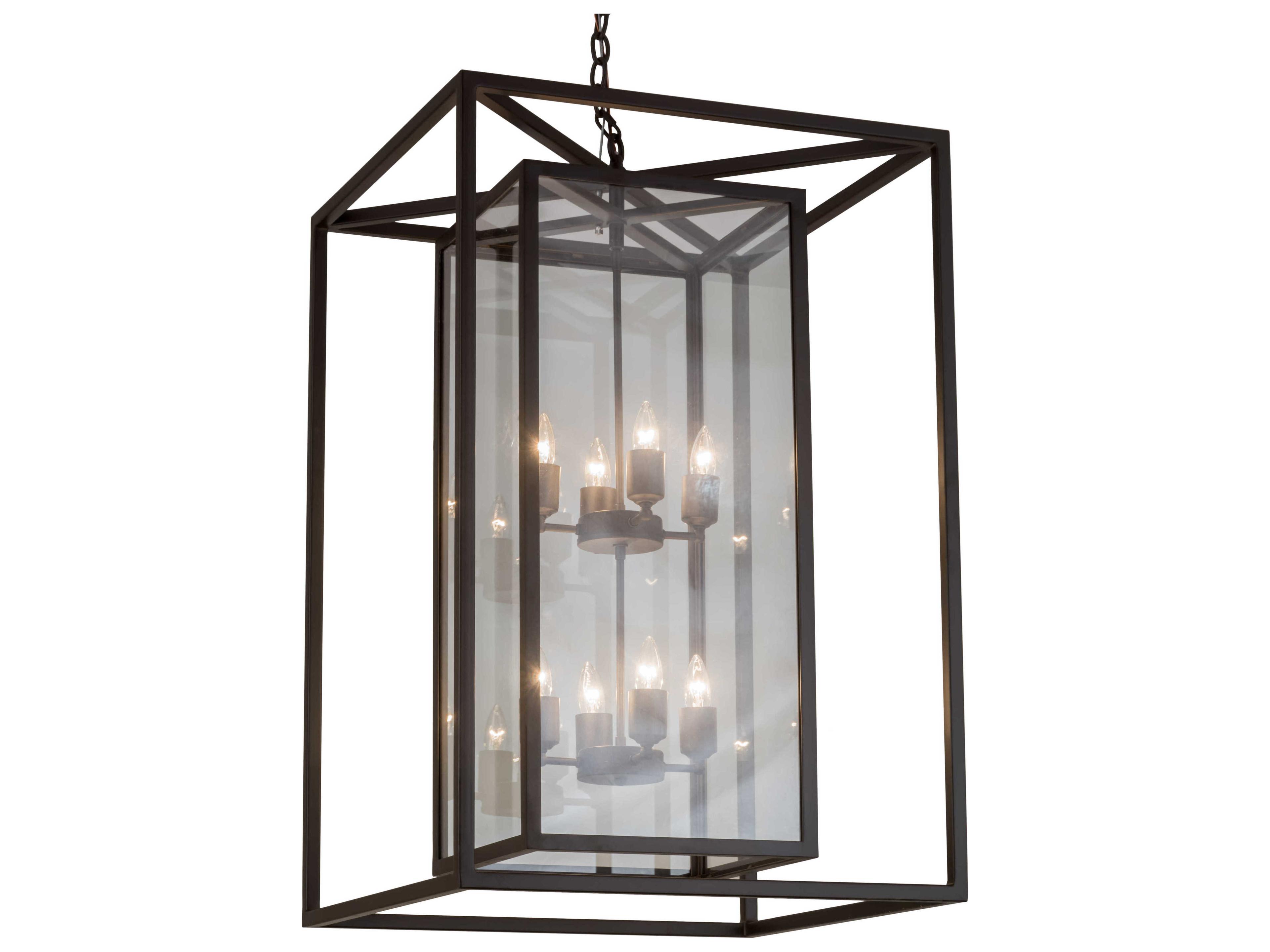 Meyda Kitzi Box 8-Light Bronze Glass Geometric Tiered Chandelier