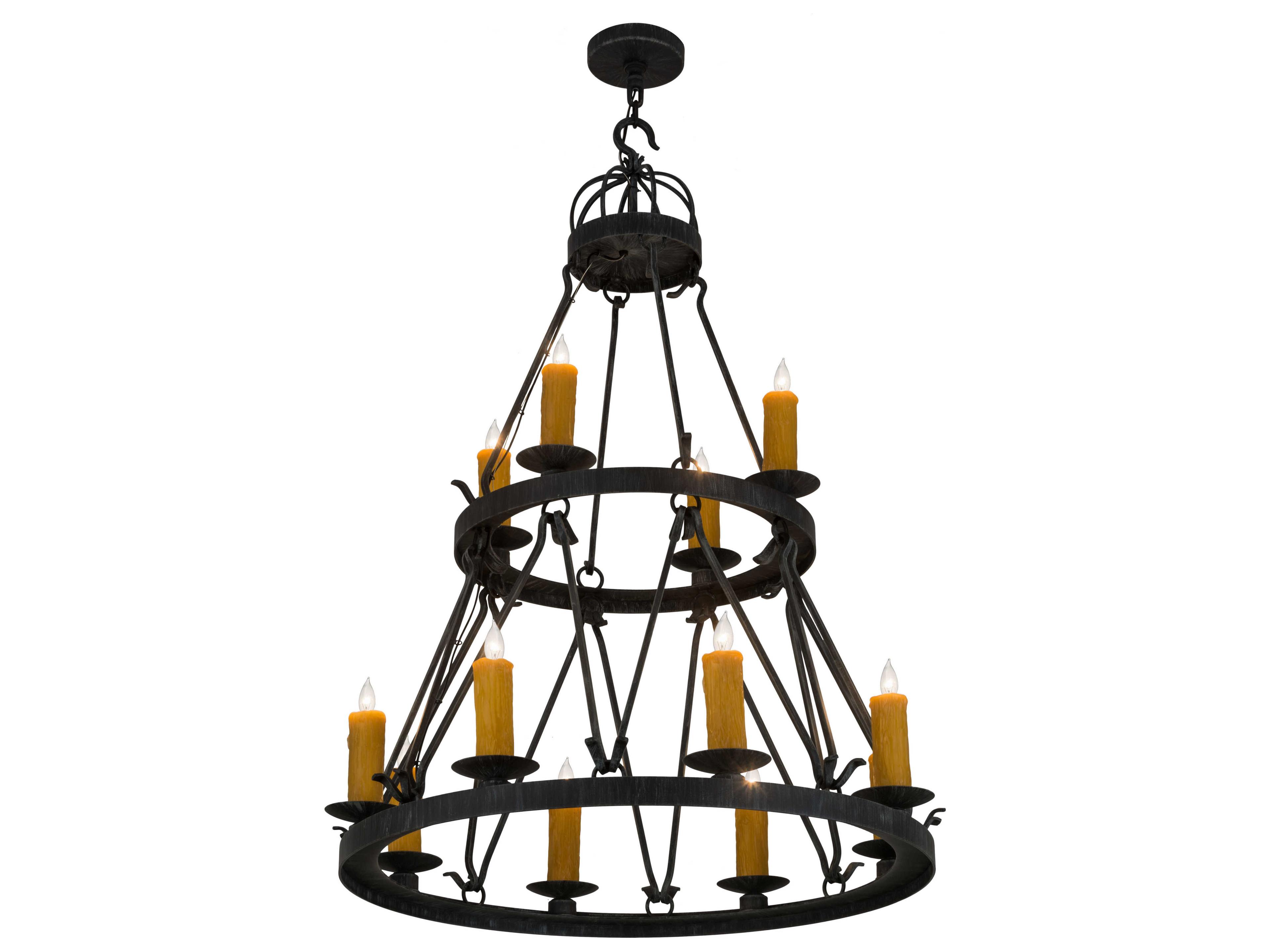 Meyda Lakeshore 12-Light Black Glass Candelabra Tiered Chandelier