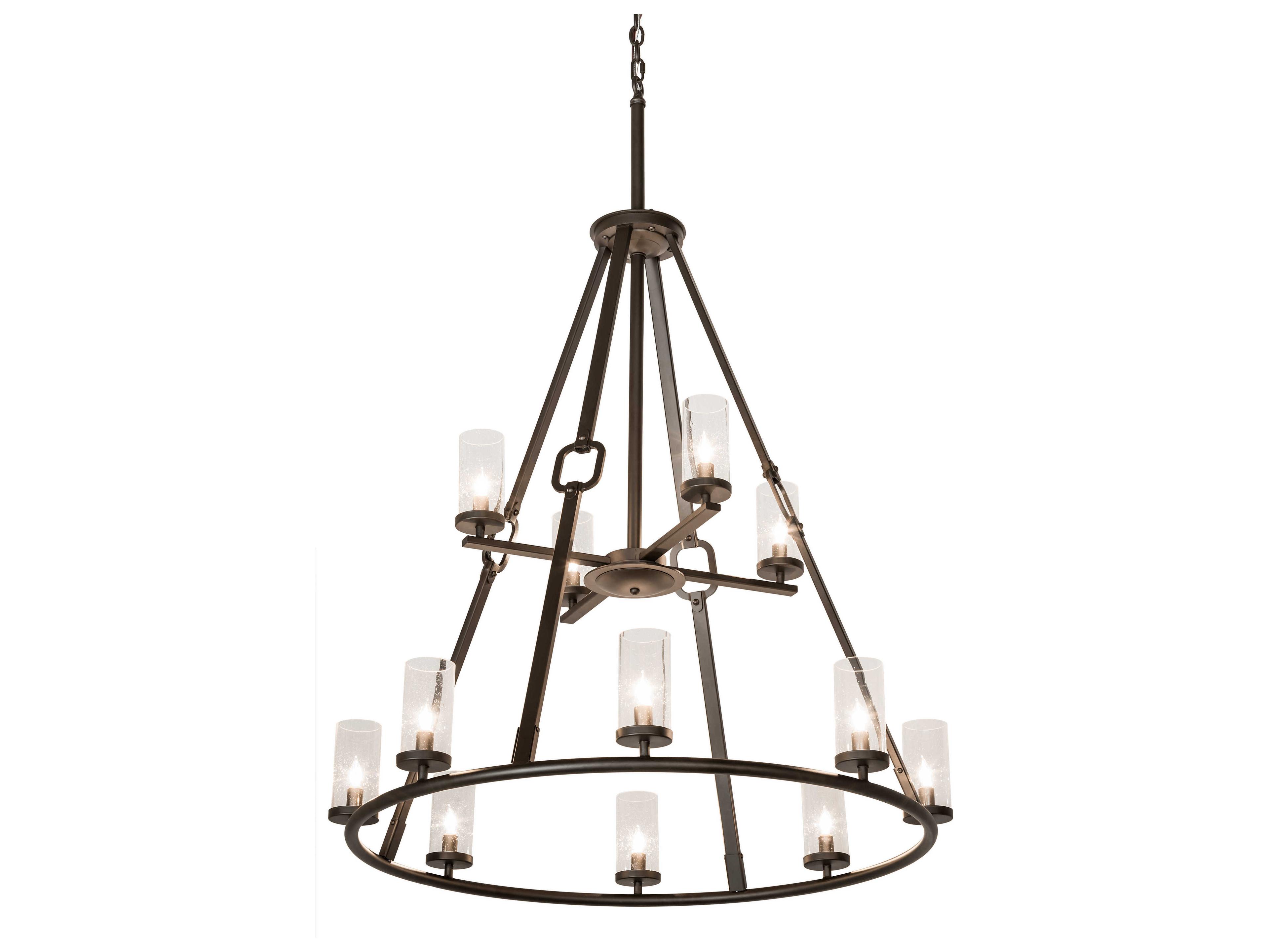 Meyda Loxley 12-Light Bronze Glass Cylinder Tiered Chandelier