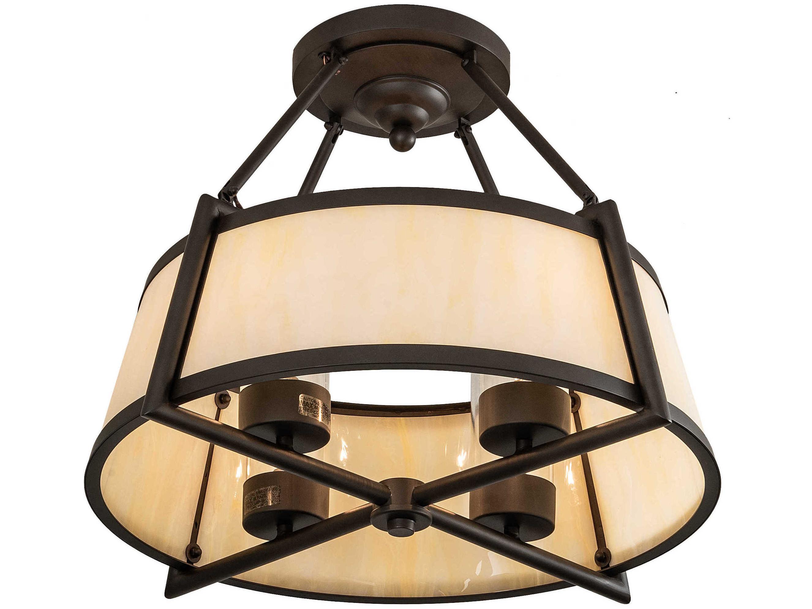 Meyda Lucy 4-Light Oil Rubbed Bronze Off White Crystal Drum Semi Flush Mount
