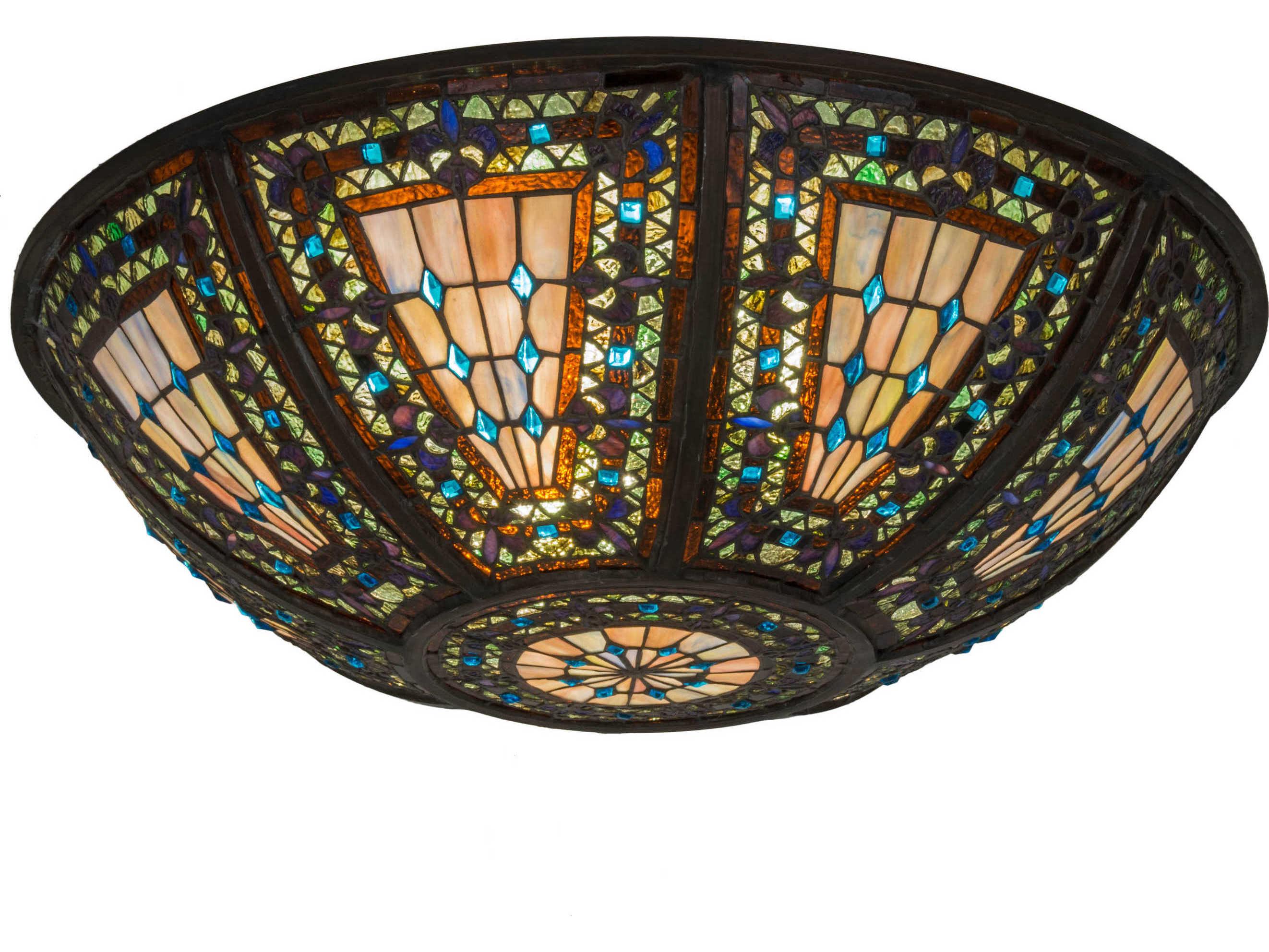 Meyda Fleur-De-Lis Copperfoil Blue & Green 24" Shade