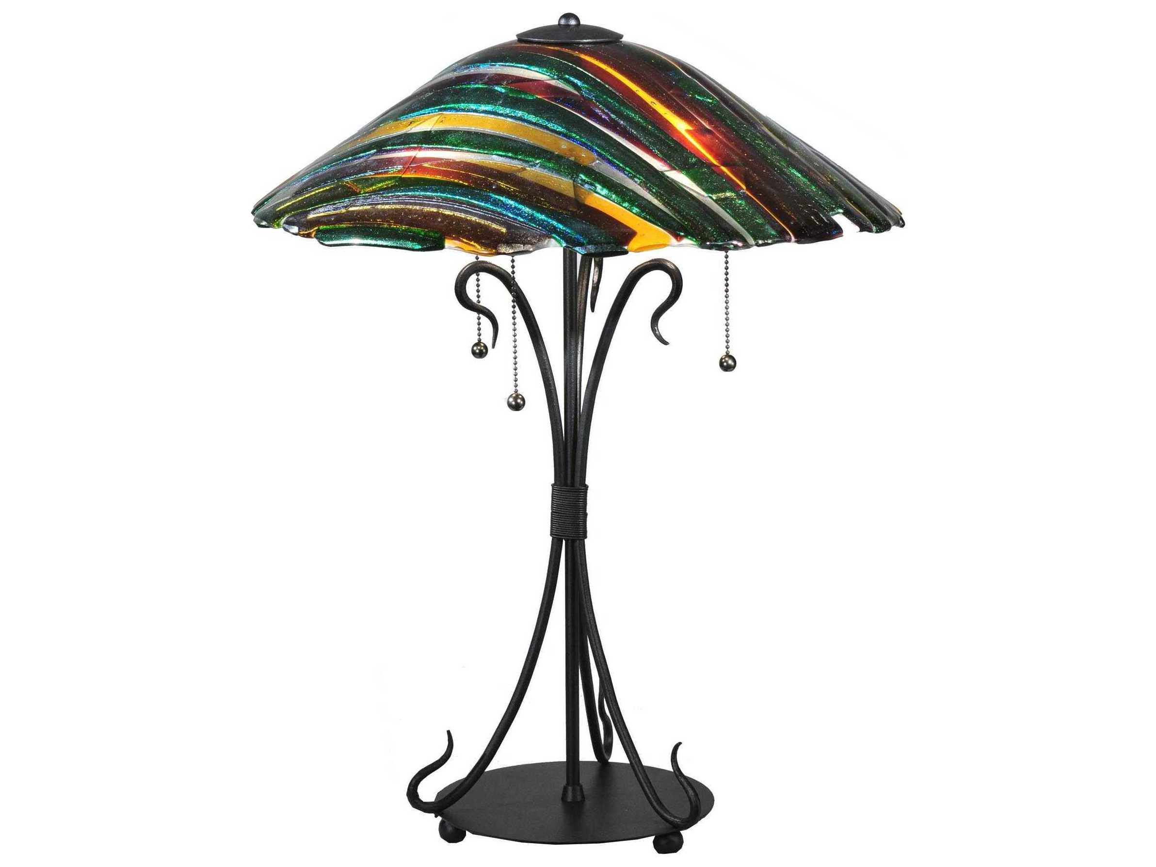 Meyda Penna Di Pavone Fused Glass Black Table Lamp