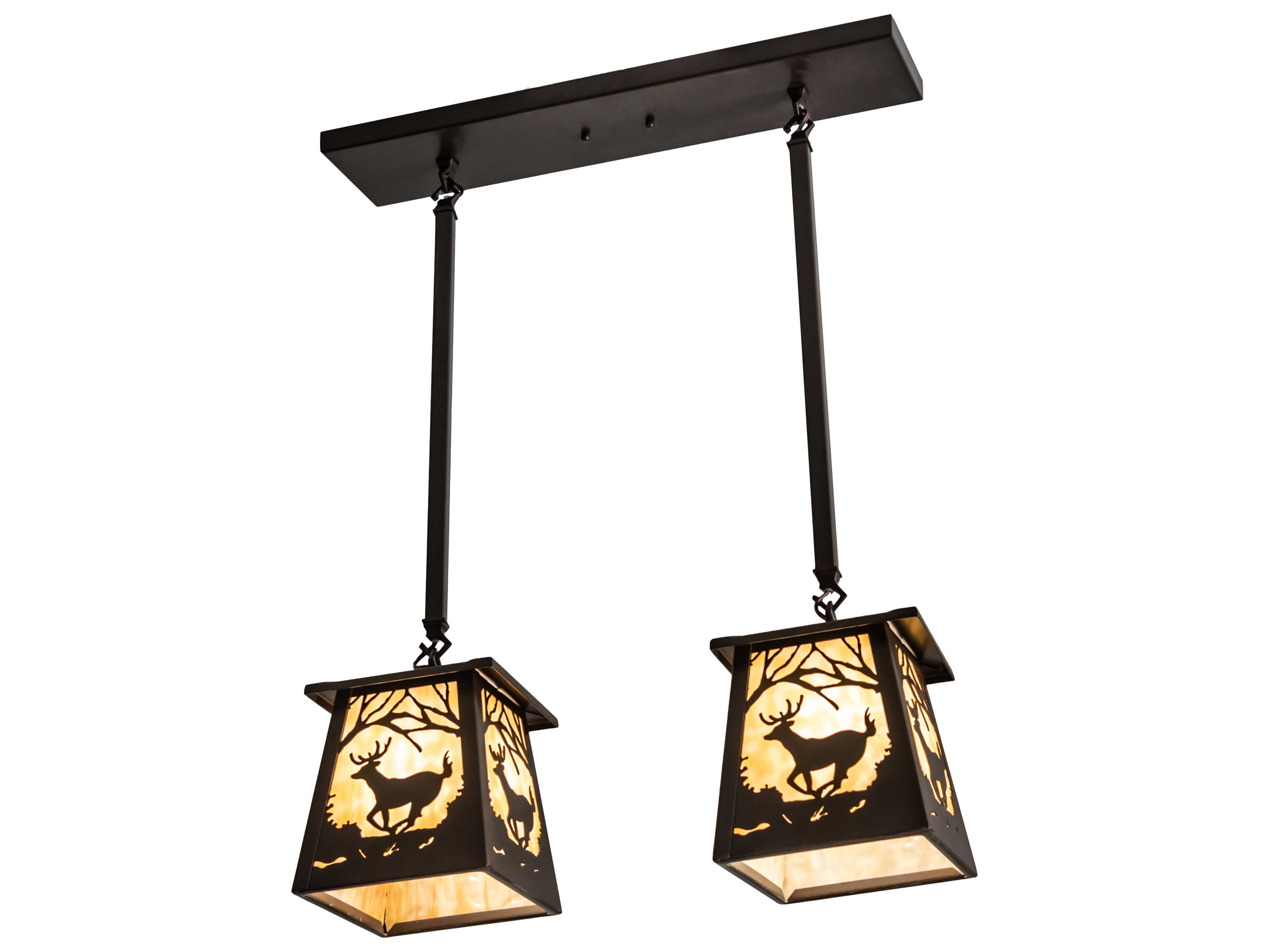 Meyda Deer At Dawn 2-Light Bronze Glass Geometric Island Pendant