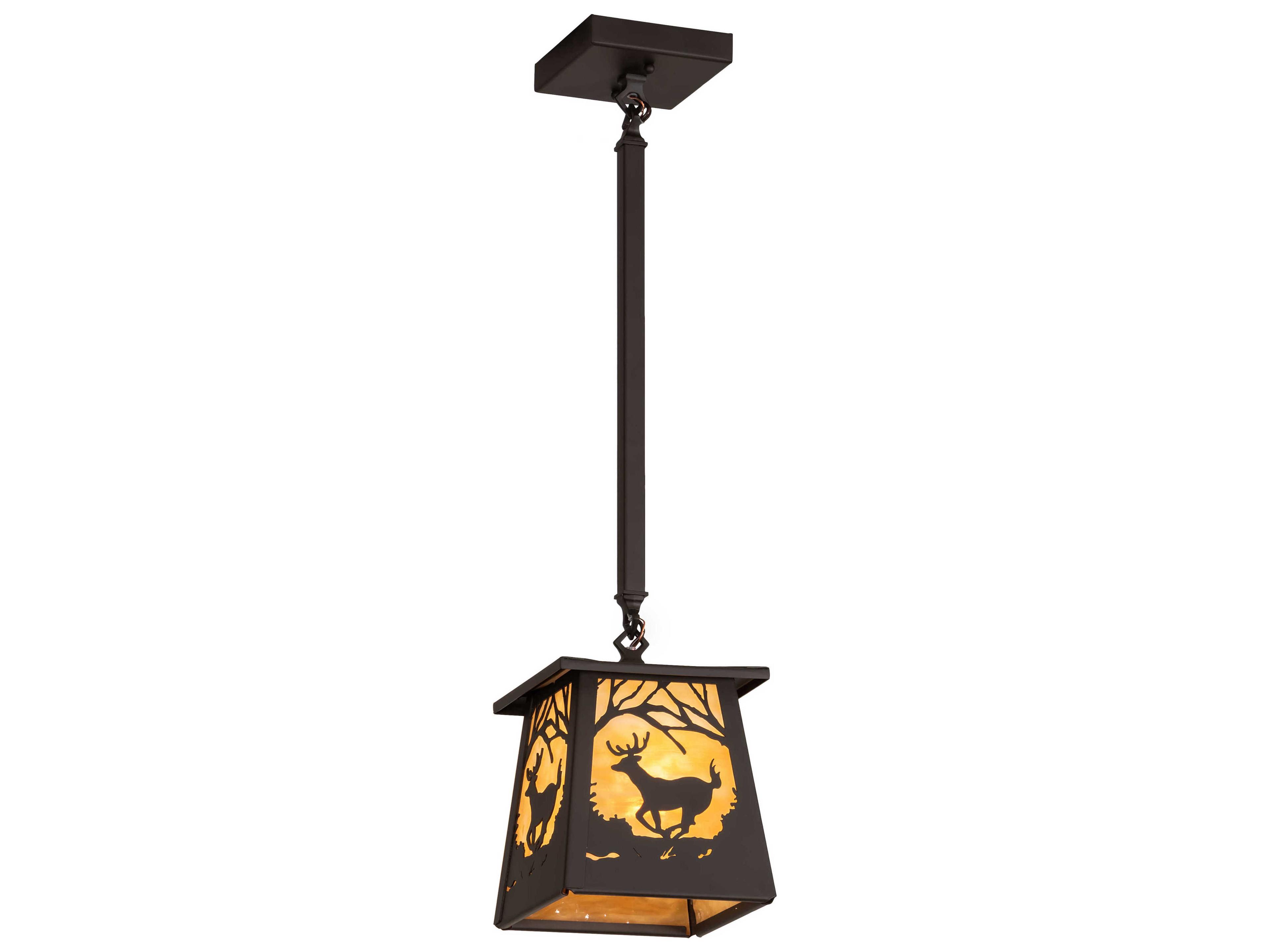 Meyda Deer At Dawn 1-Light Oil Rubbed Bronze Off White Glass Geometric Mini Pendant