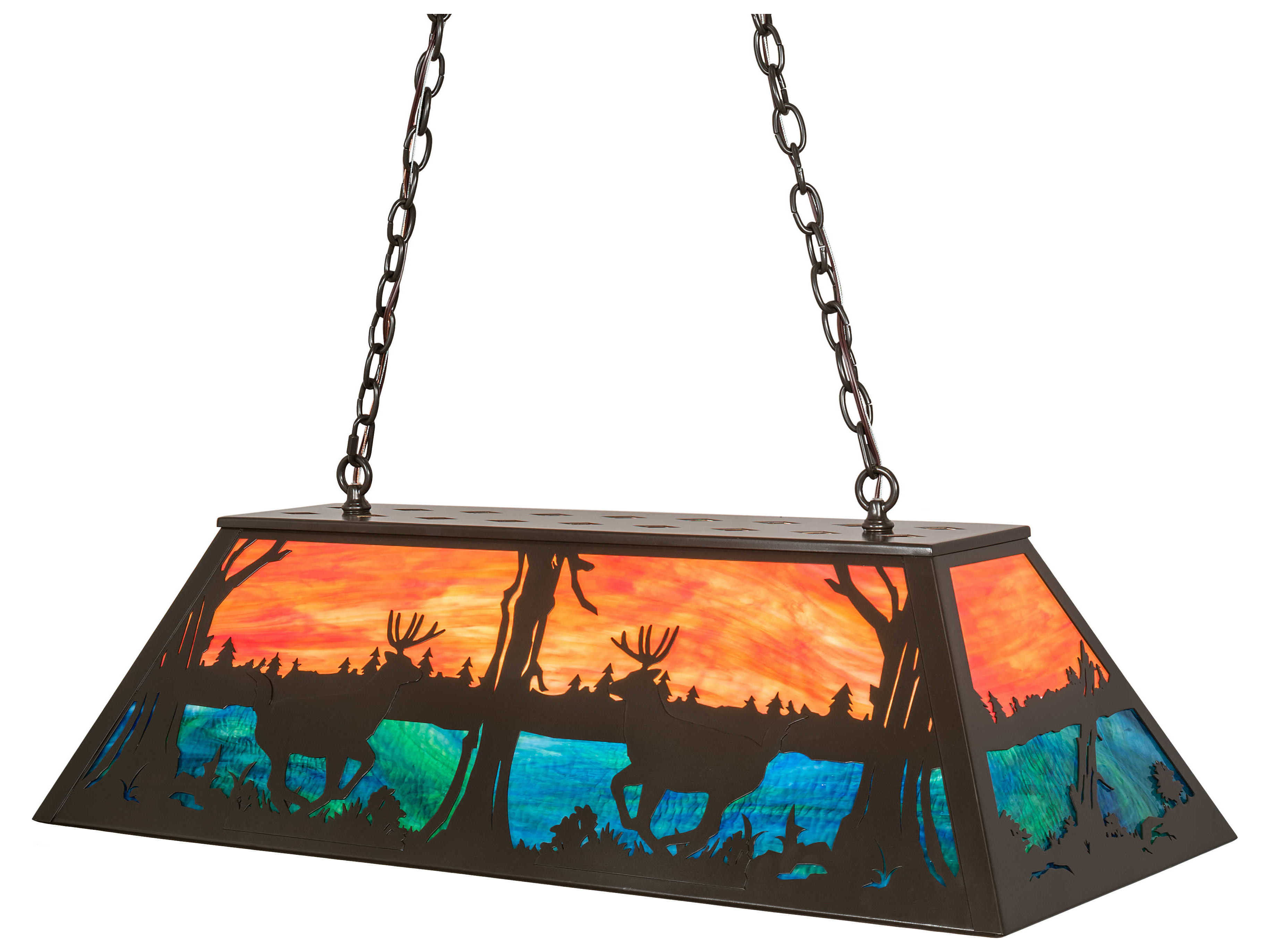 Meyda Deer At Lake 6-Light Timeless Bronze Blue Glass Geometric Island Pendant