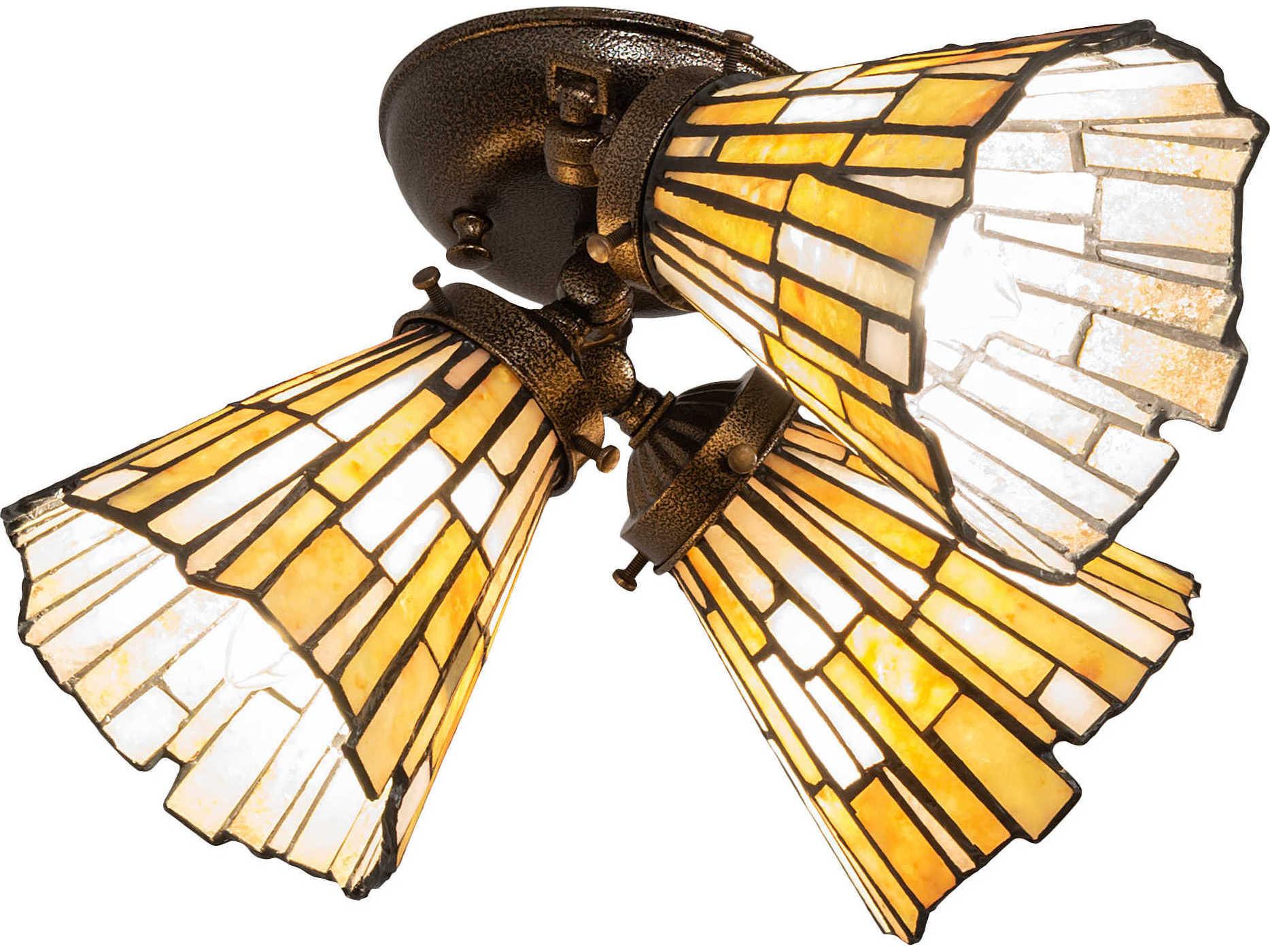 Meyda Delta 3-Light Green Beige White Gold Off Empire Flush Mount