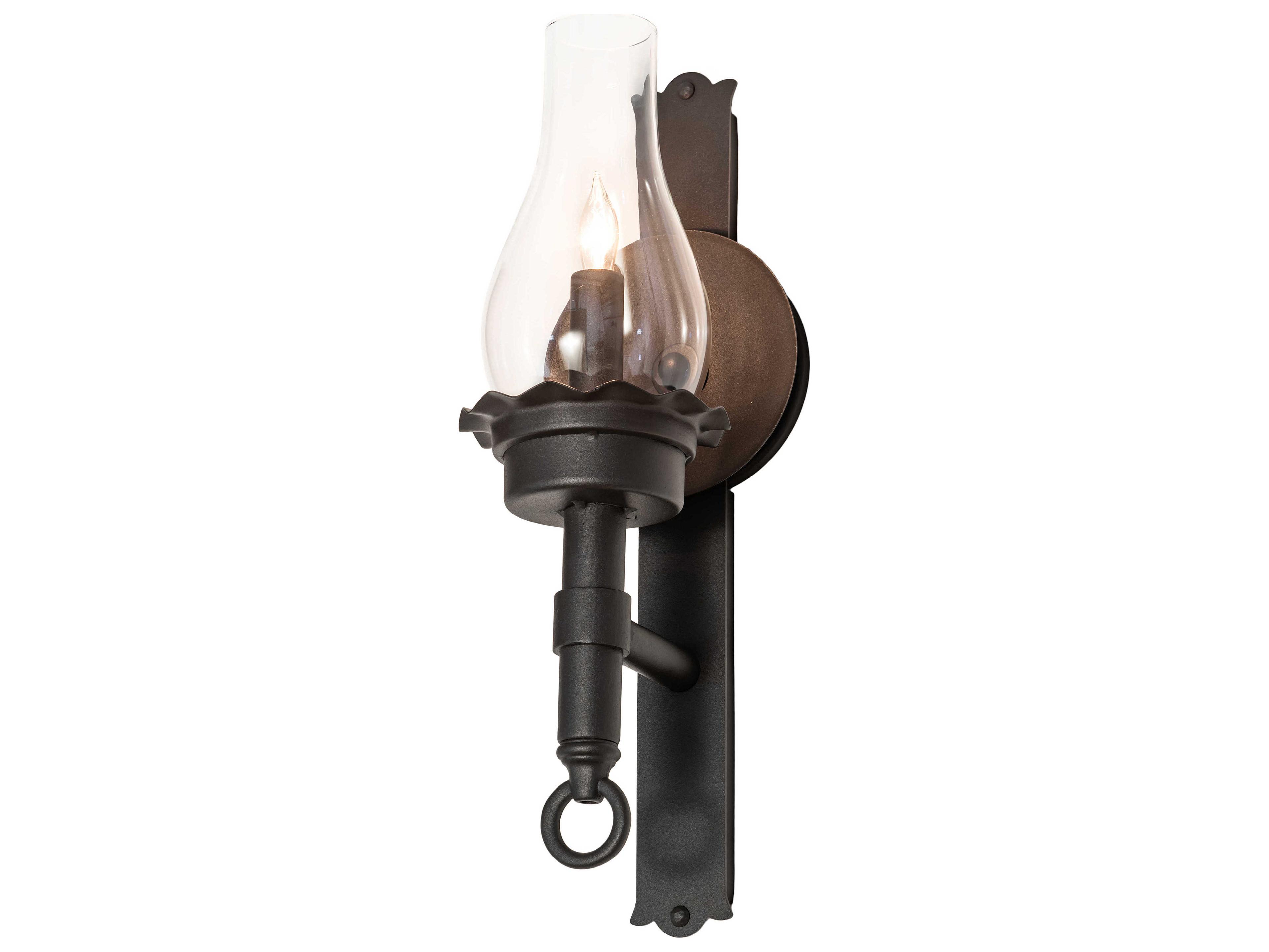 Meyda Durango 1-Light Wrought Iron Gray Glass Wall Sconce