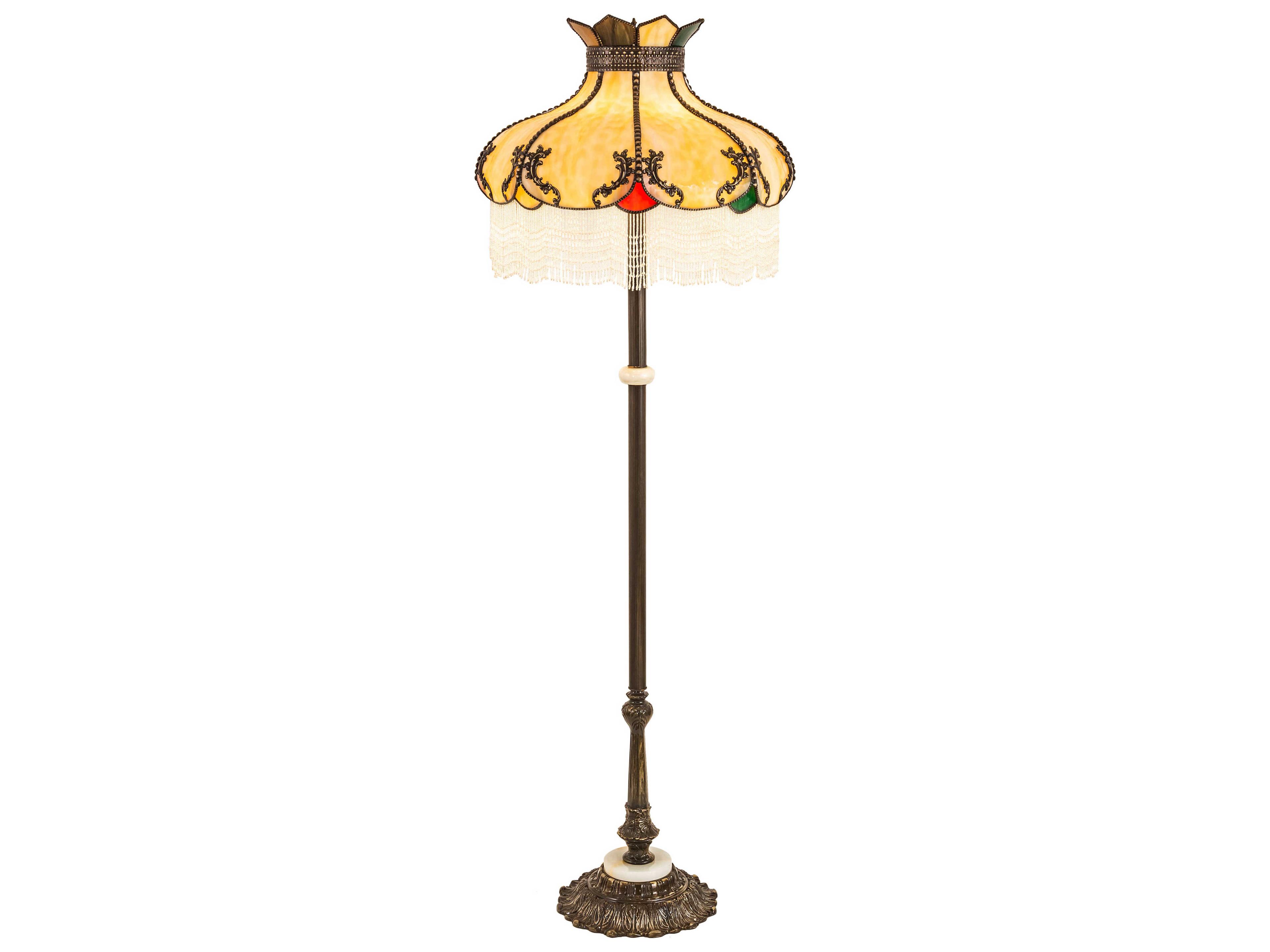 Meyda Elizabeth Glass Tiffany Antique Brass Blue Floor Lamp