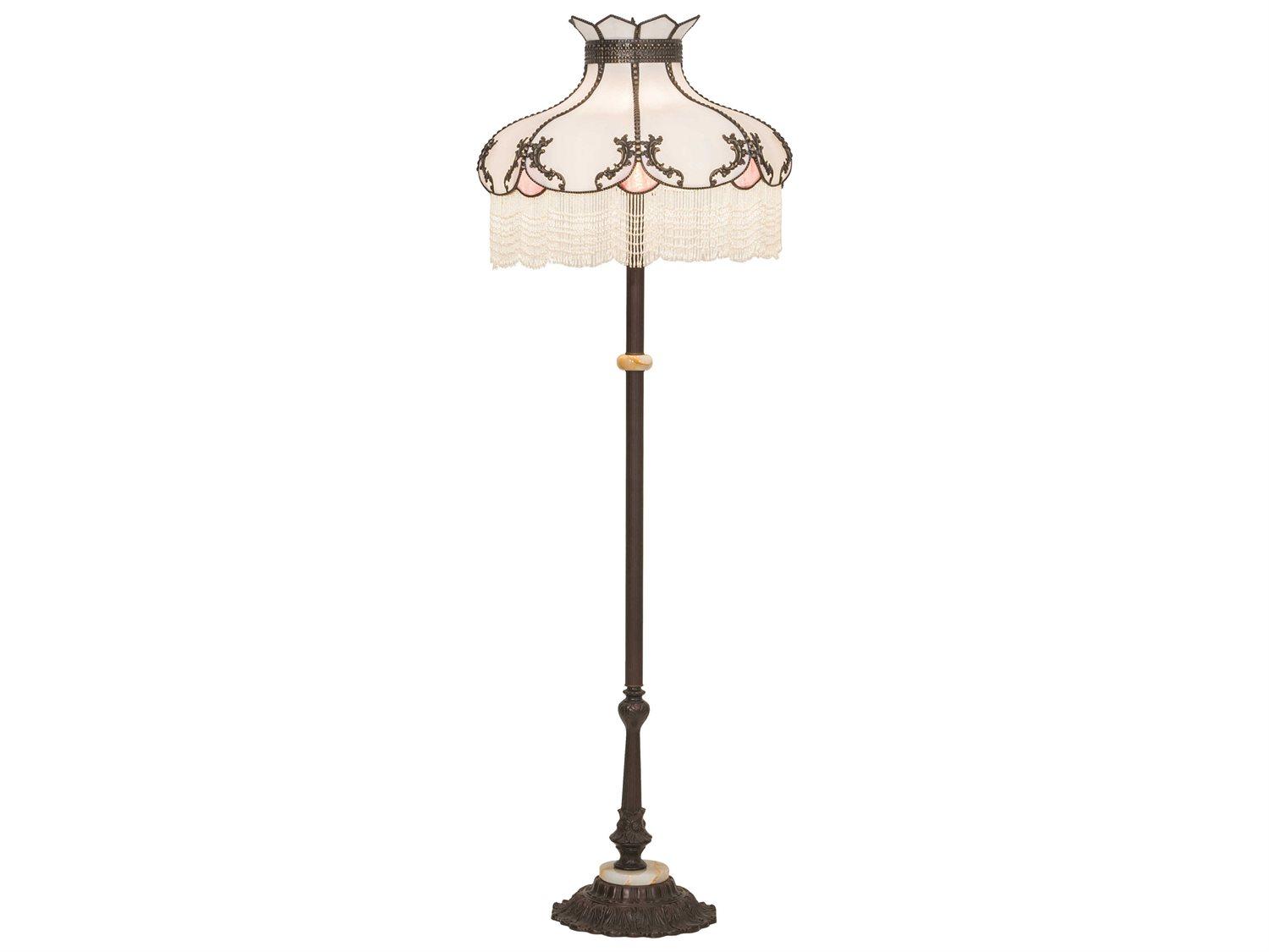 Meyda Elizabeth Glass Tiffany Antique Brass Pink Floor Lamp