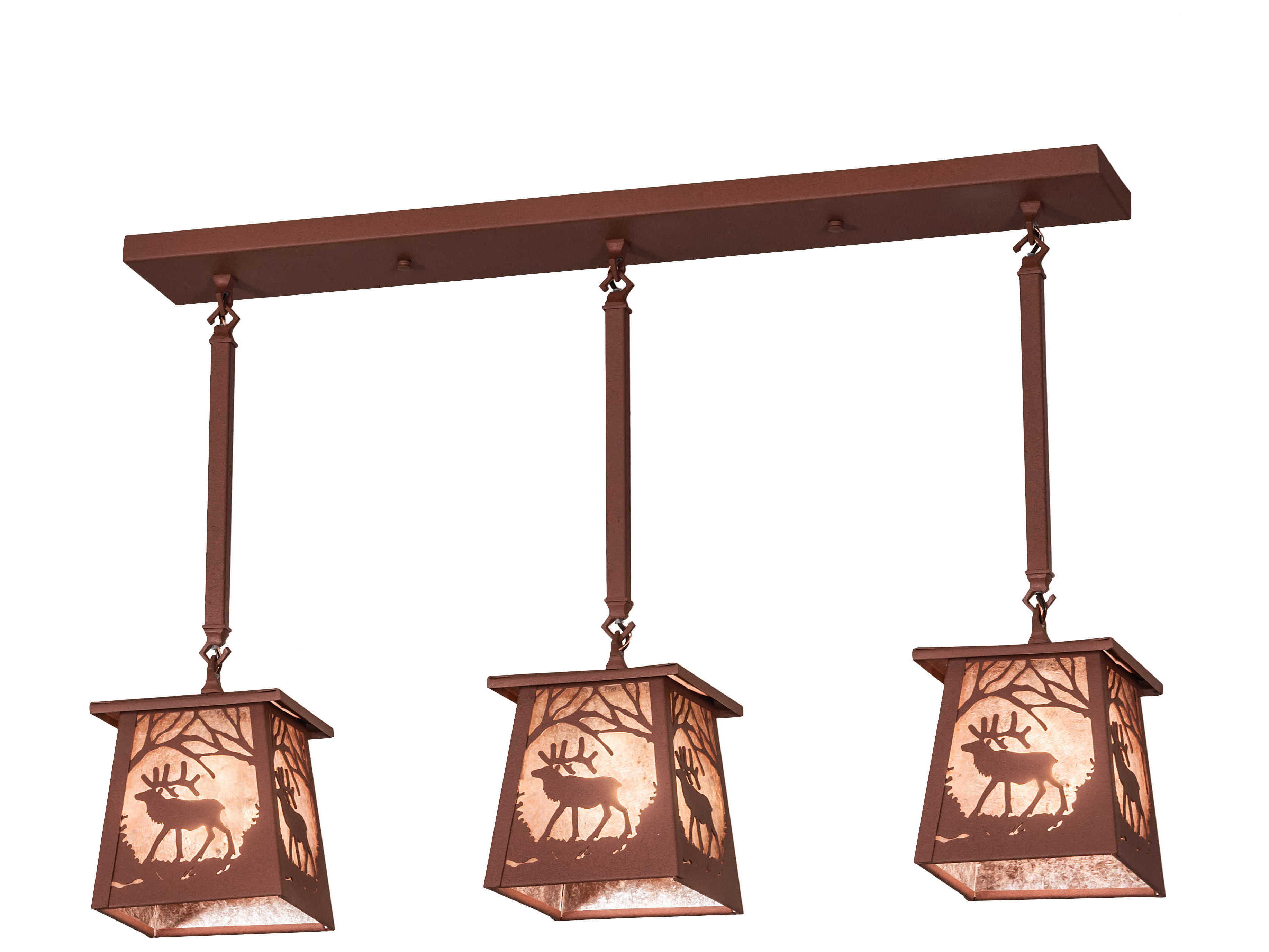 Meyda Elk At Dawn 3-Light Rust Brown Geometric Island Pendant