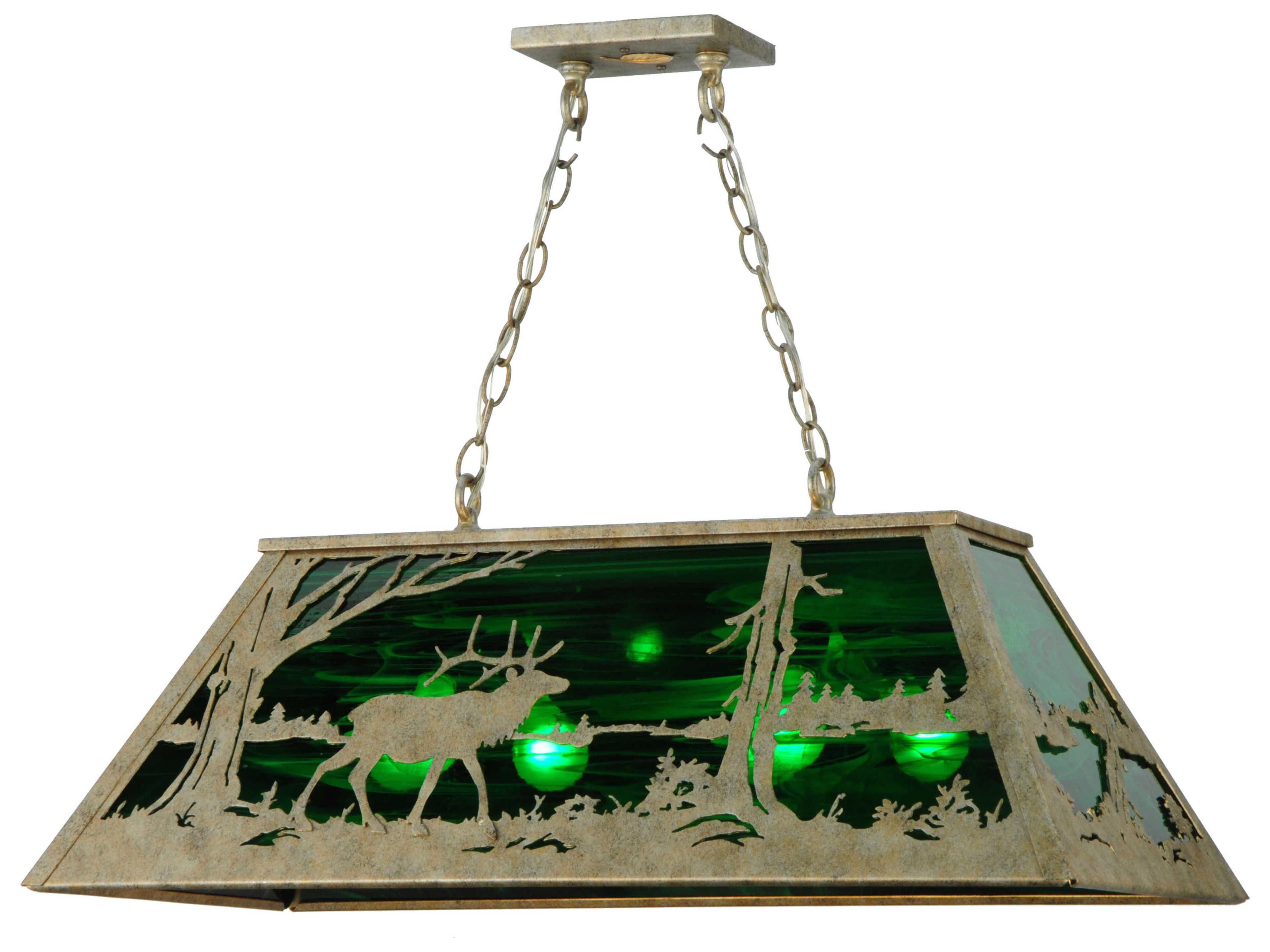 Meyda Elk At Lake Corinth Green Glass Pendant