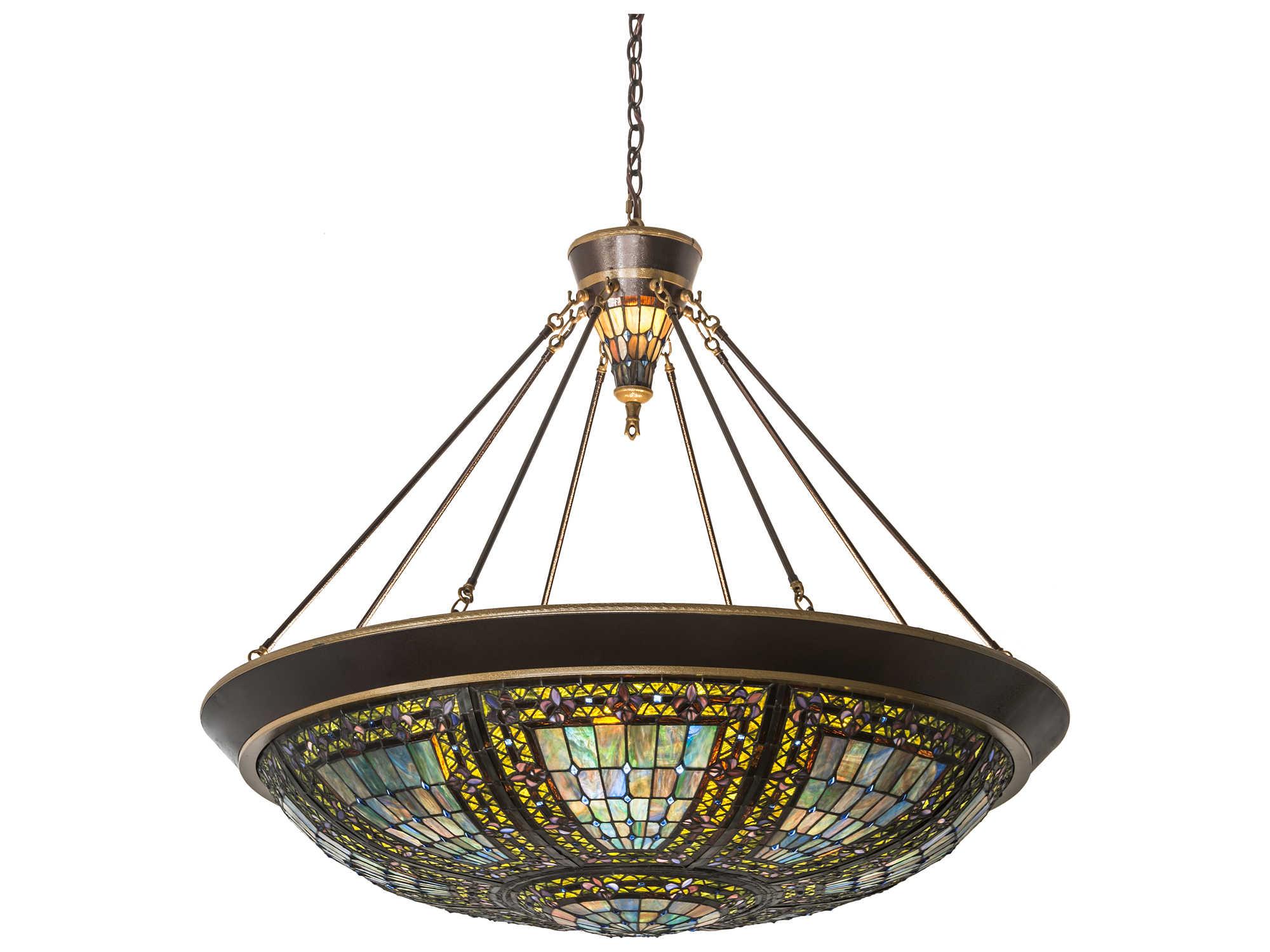 Meyda Fleur-de-lis 8 2-Light Copper Vein Glass Tiffany Bowl Pendant