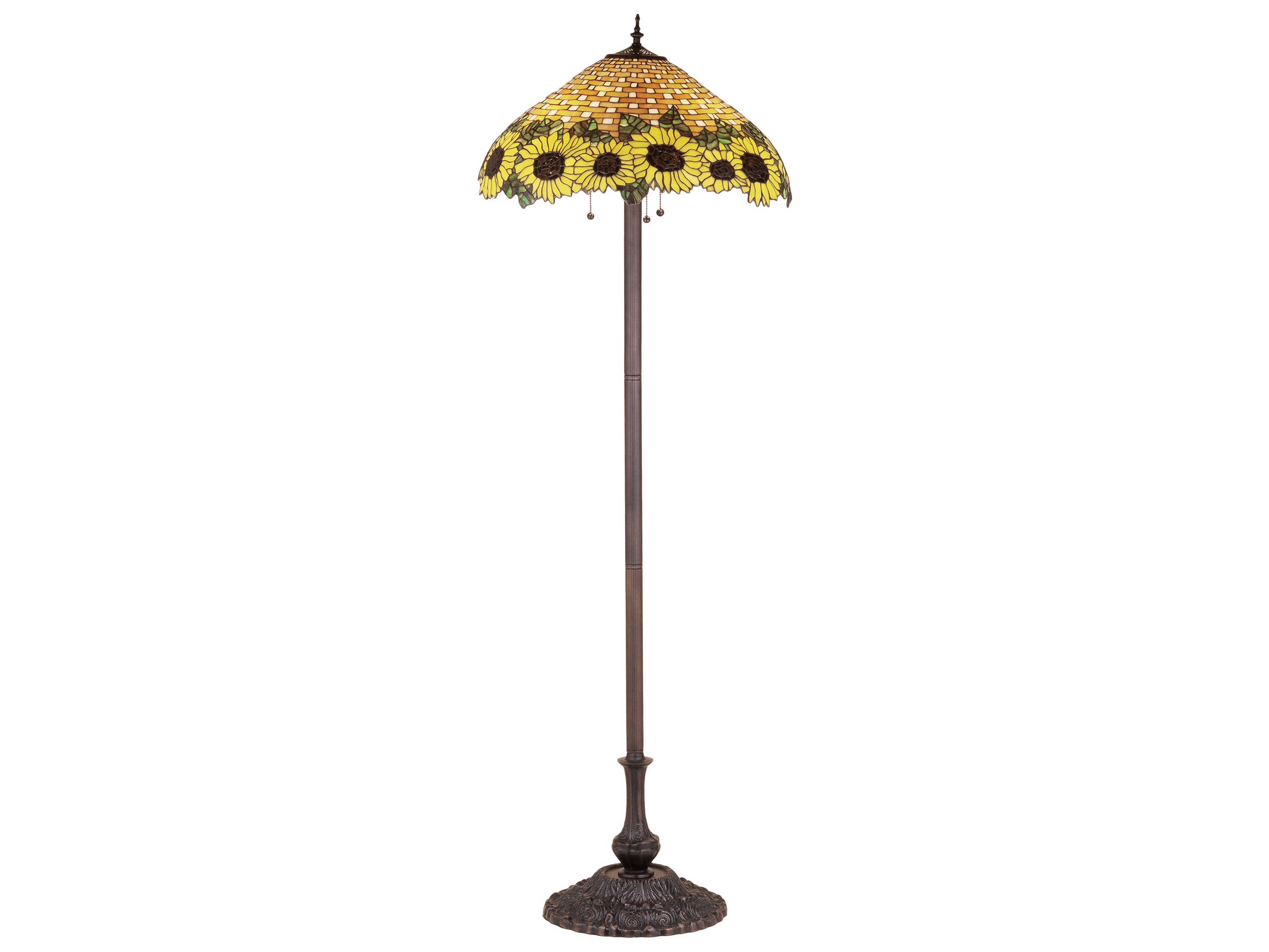 Meyda Wicker Sunflower Brown Tiffany Floor Lamp