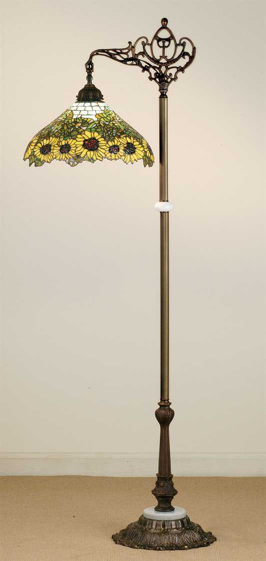 Meyda Wild Sunflower Bridge Arm Bronze Tiffany Floor Lamp
