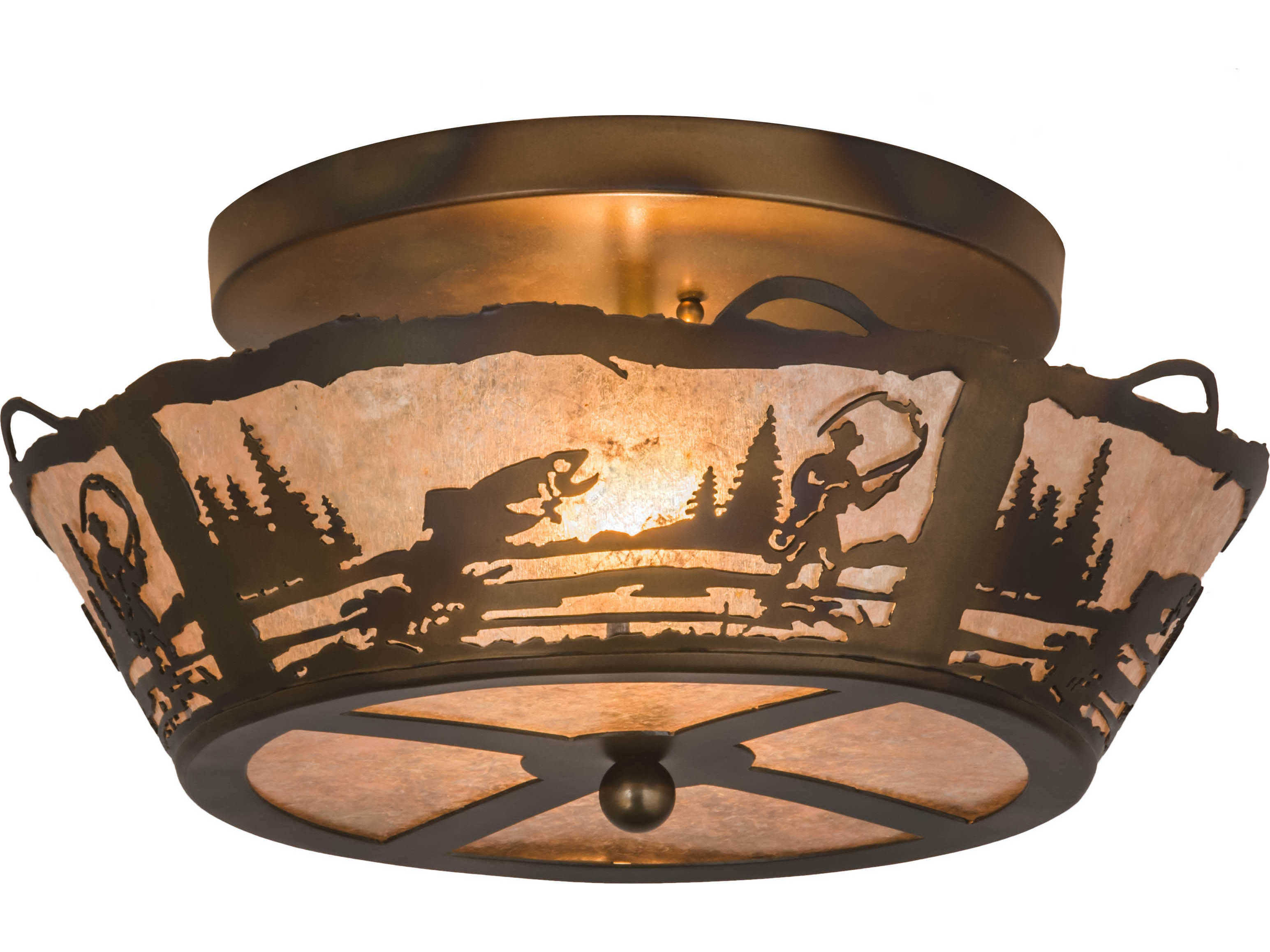 Meyda Fly Fishing 2-Light Copper Glass Bowl Geometric Flush Mount