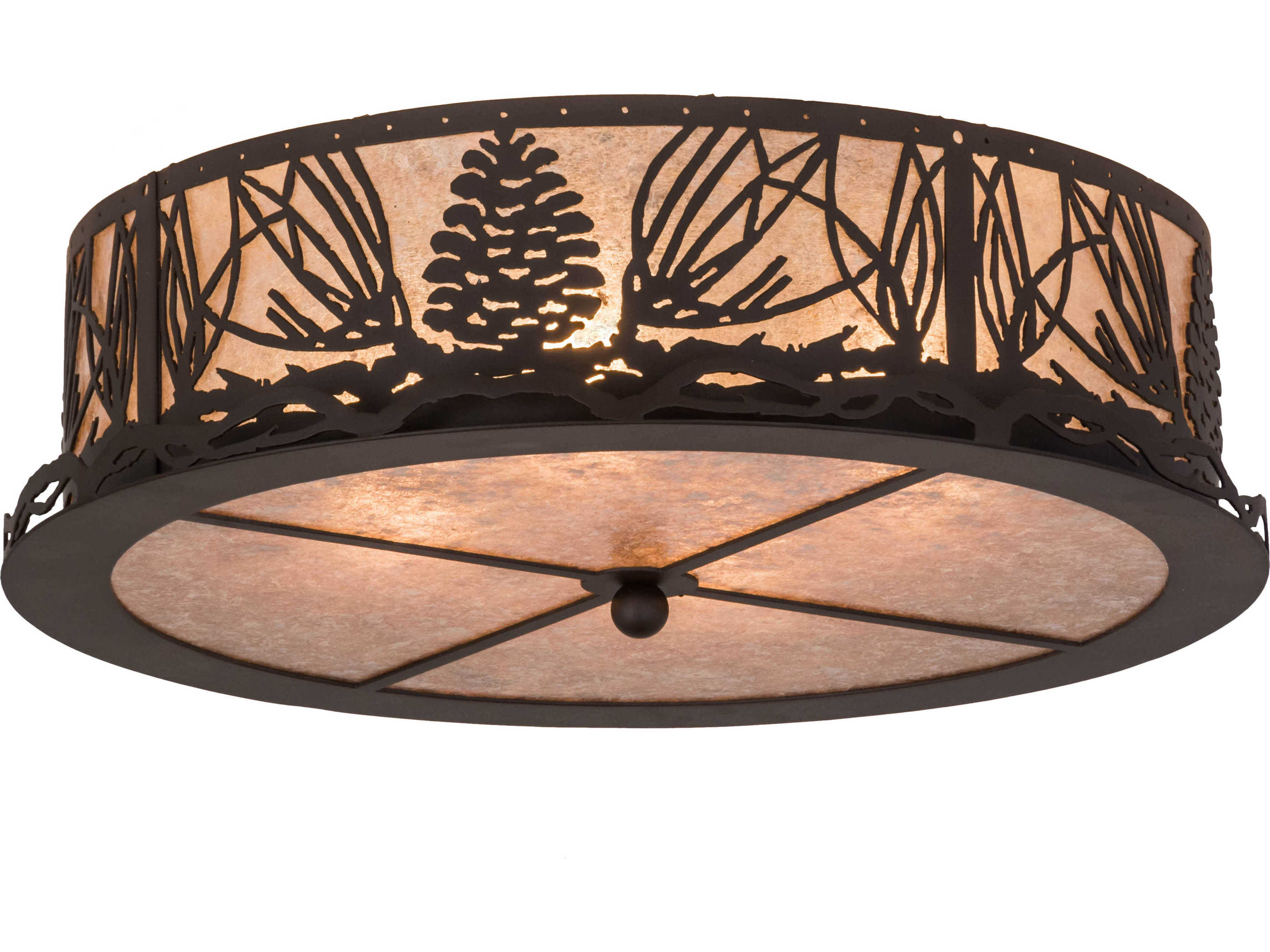 Meyda Mountain Pine 4-Light Bronze Glass Drum Flush Mount