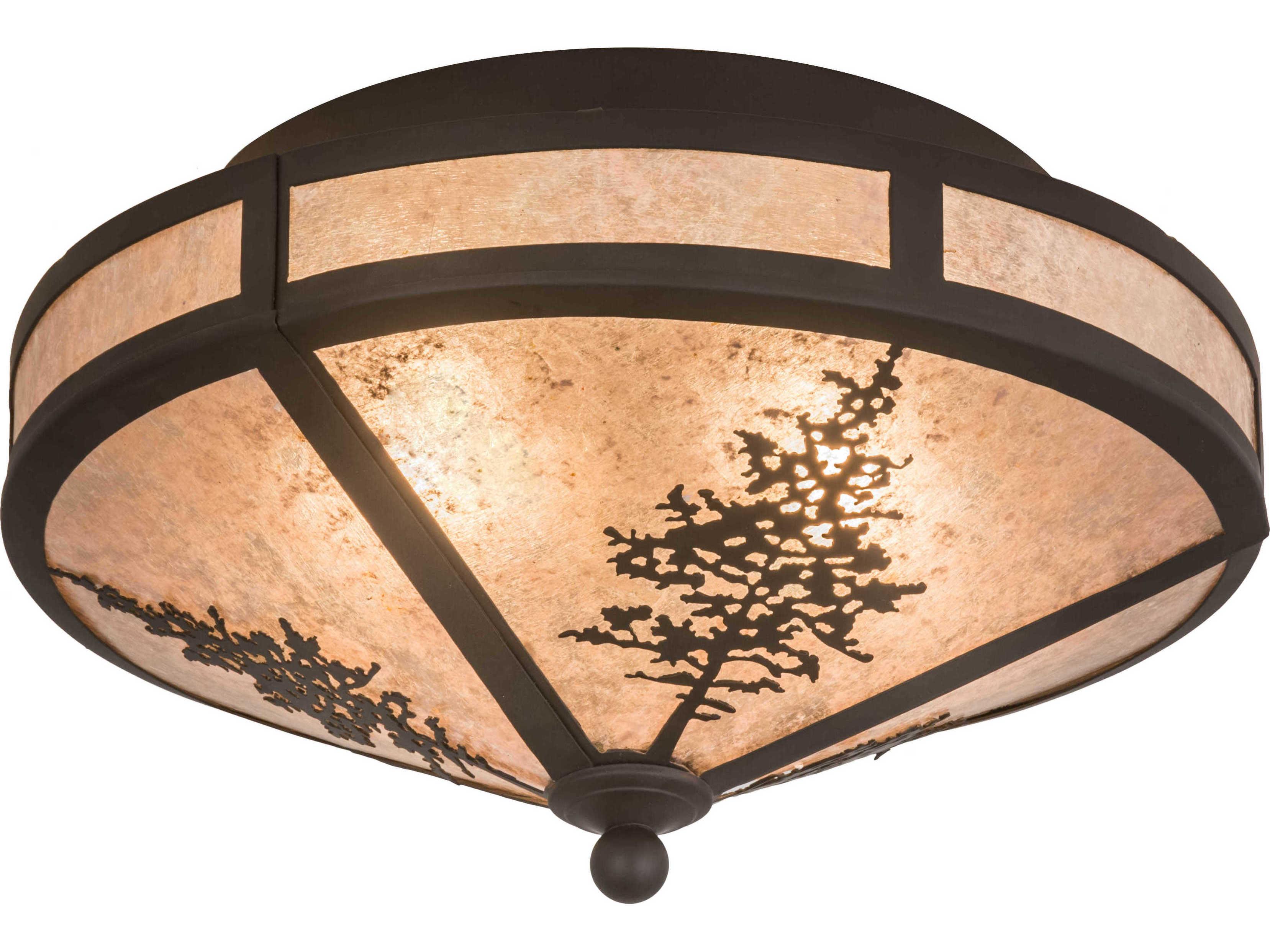 Meyda Tamarack 2-Light Bronze Glass Flush Mount