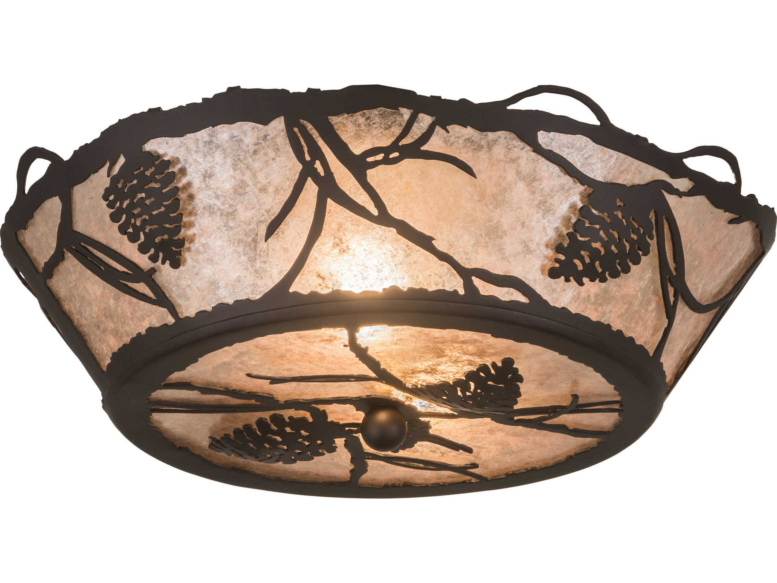 Meyda Whispering Pines 2-Light Bronze Glass Bowl Geometric Flush Mount