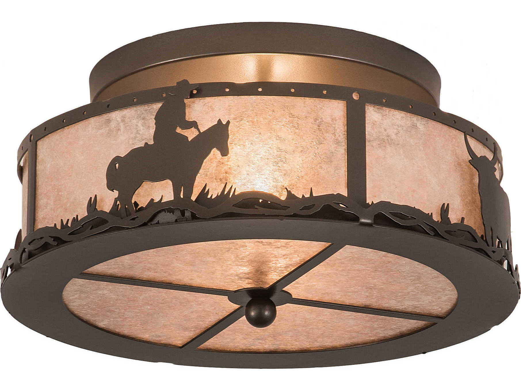 Meyda 2-Light Bronze Glass Drum Flush Mount