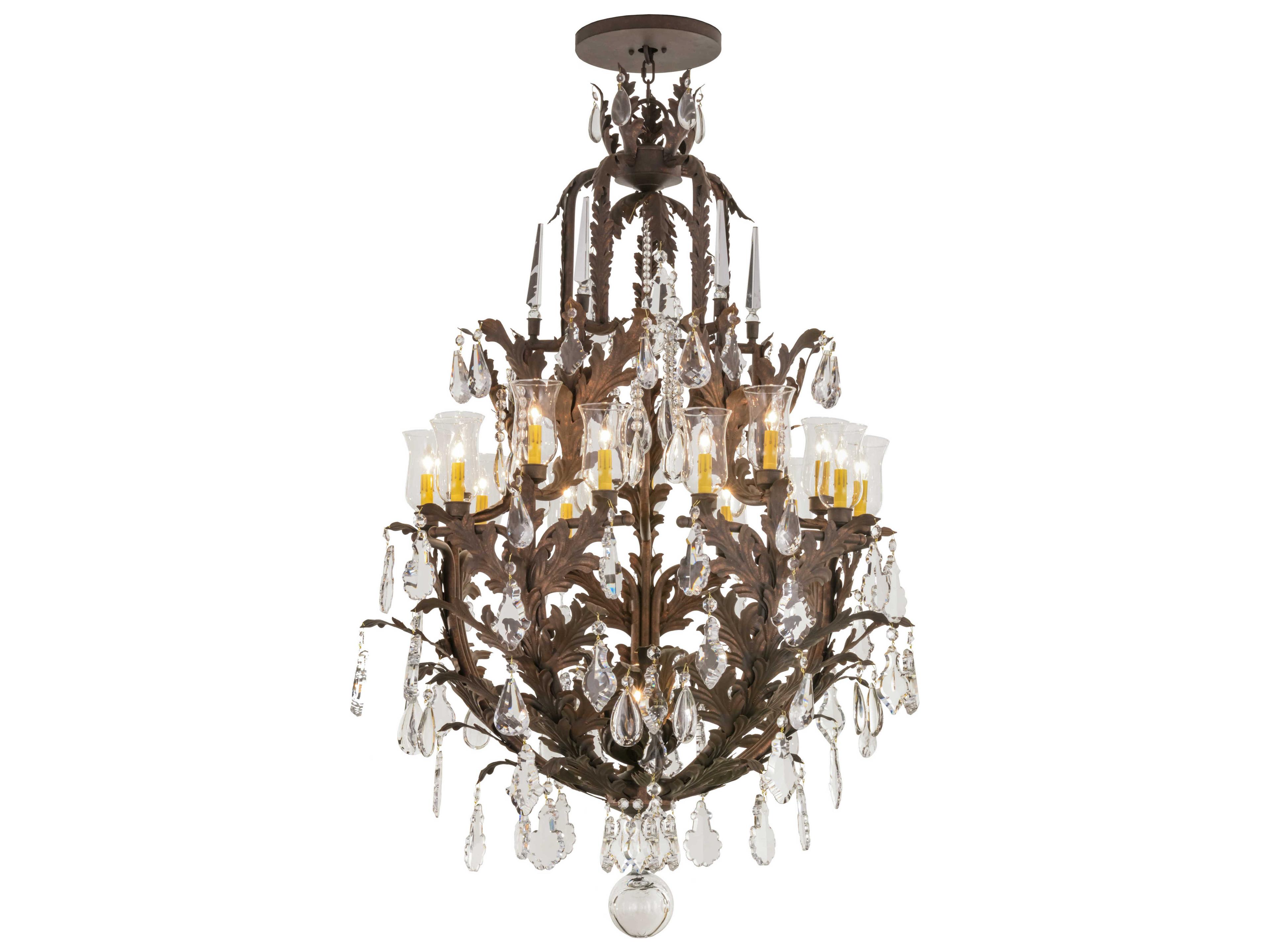 Meyda French Baroque Gilded Tobacco Bronze Crystal Candelabra Chandelier