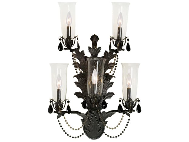 Meyda French Baroque 5-Light Chestnut Black Crystal Glass Wall Sconce