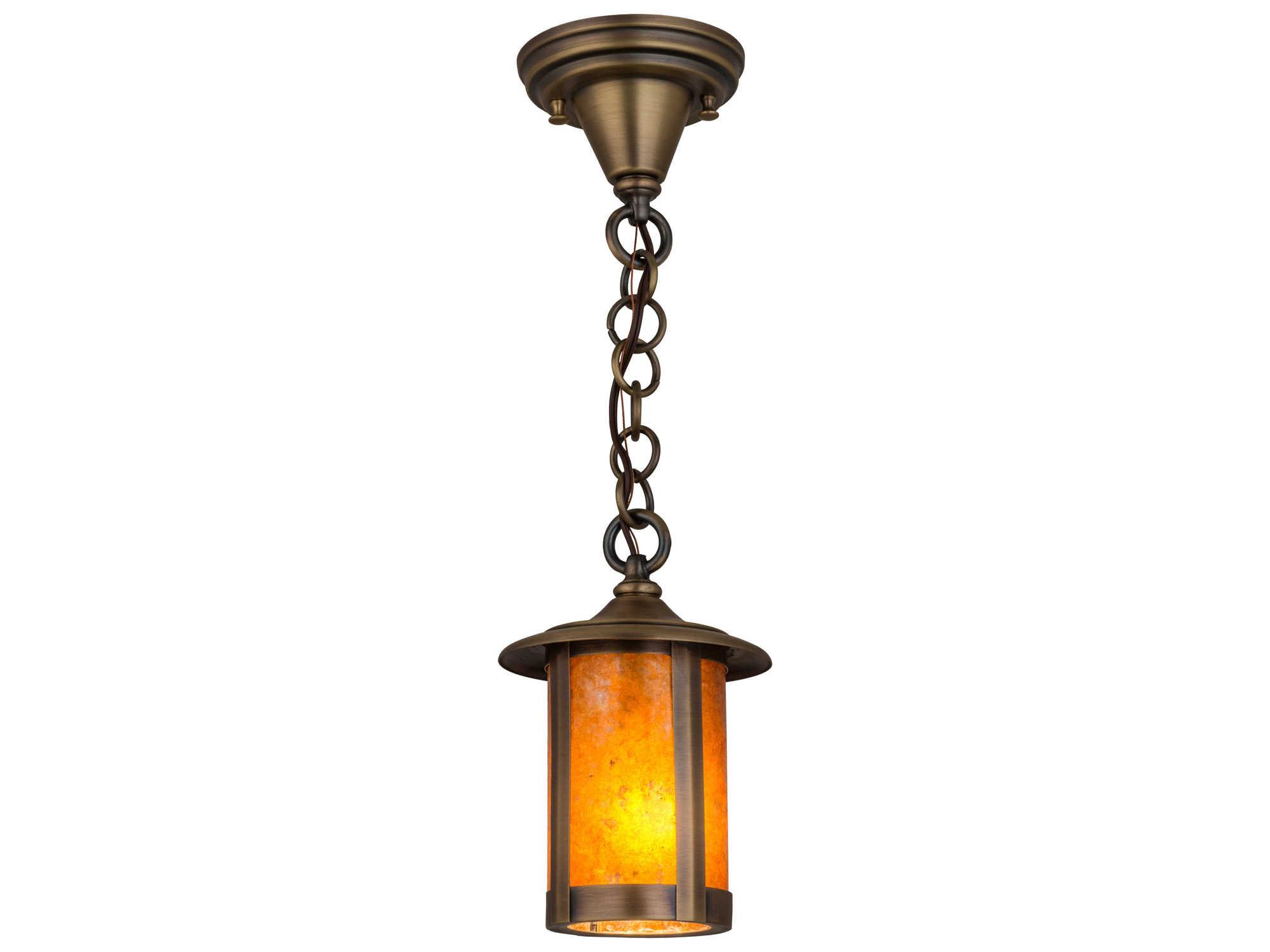 Meyda Fulton 1-Light Antique Brass Glass Cylinder Lantern Mini Pendant