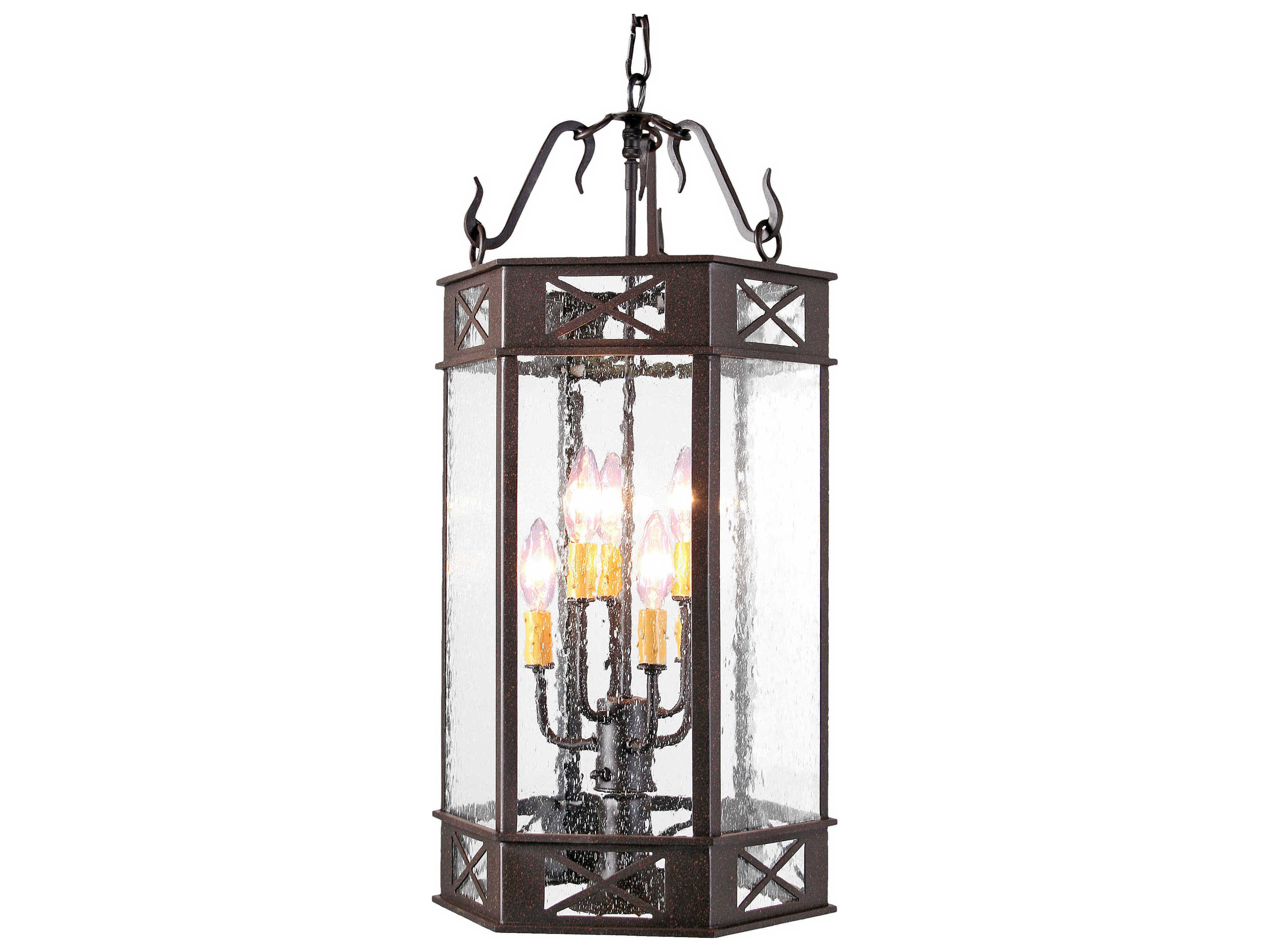 Meyda Gina 7-Light Cajun Spice Brown Glass Candelabra Lantern Chandelier