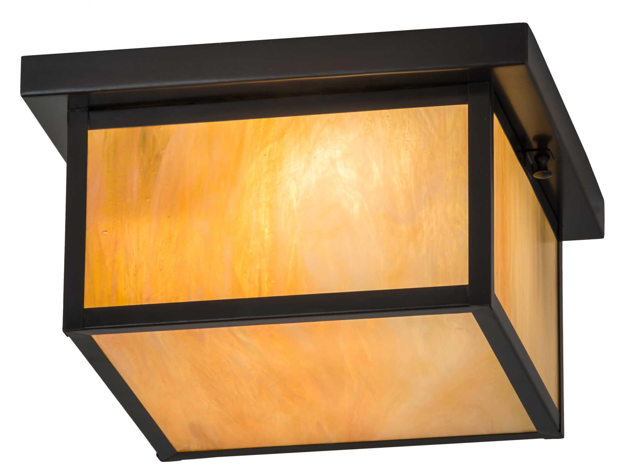 Meyda Hyde Park 2-Light Craftsman Brown Glass Geometric Flush Mount