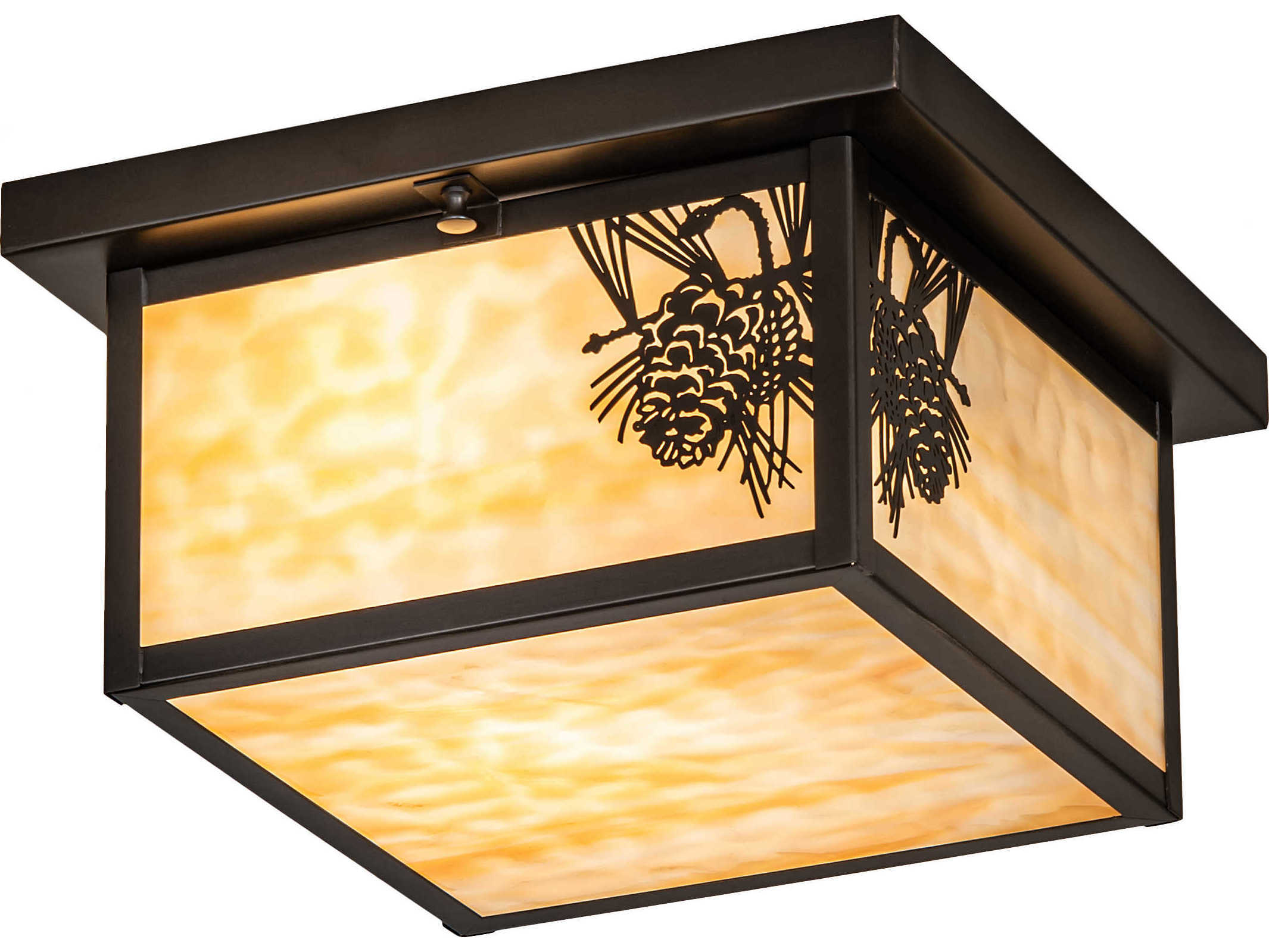 Meyda Hyde Park 2-Light Craftsman Brown Off White Glass Geometric Lantern Flush Mount